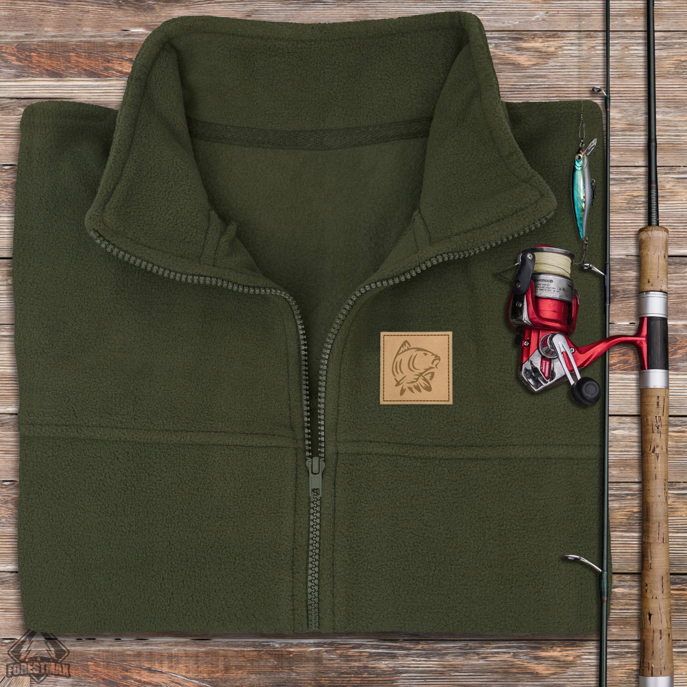 Warm khaki fishing fleece for gift for Fisherman patch KARP size XL Size XL
