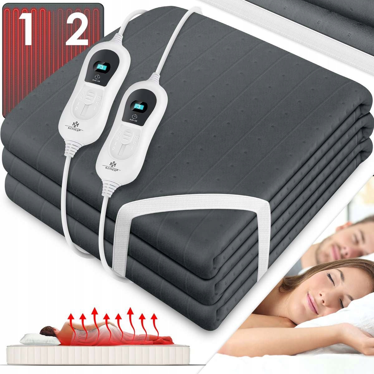 Warming Blanket with Fastening Straps 3 Levels of Heating Pilot 160x140CM