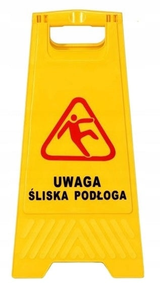 Warning board, stop sign. ATTENTION, SLIPPERY FLOOR Color yellow