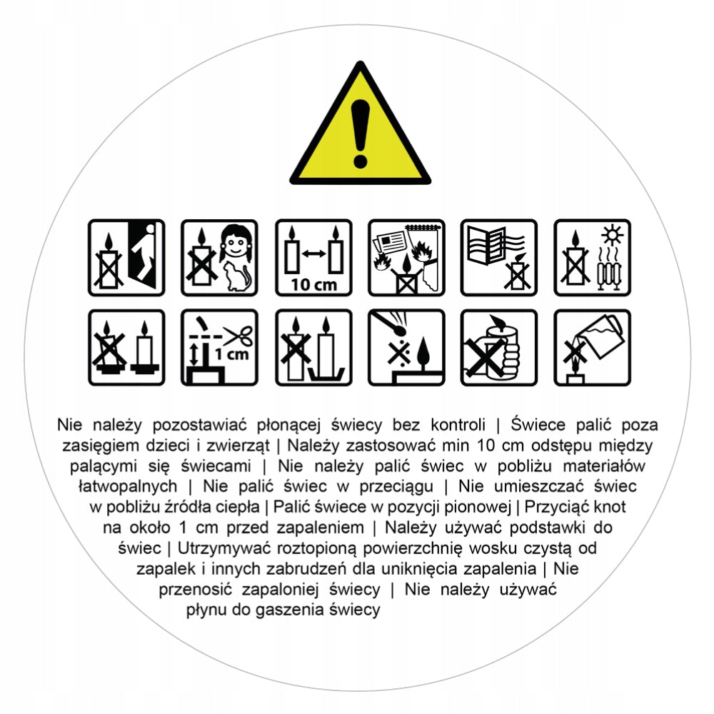 Warning stickers CANDLES PICTOGRAMS candle hand made crafts 48 pcs
