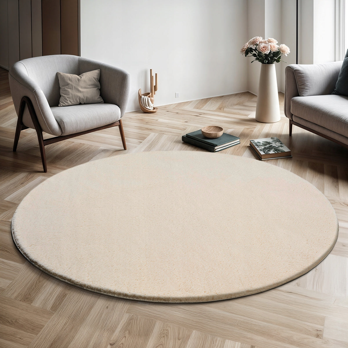 Washable plush carpet Relax the carpet beige 120 round