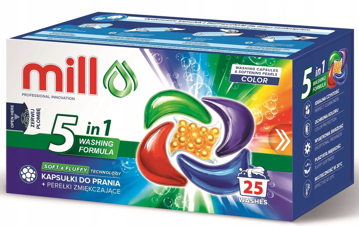 Washing Capsules COLOR + Softening Pearls 25 Pack 5 in 1