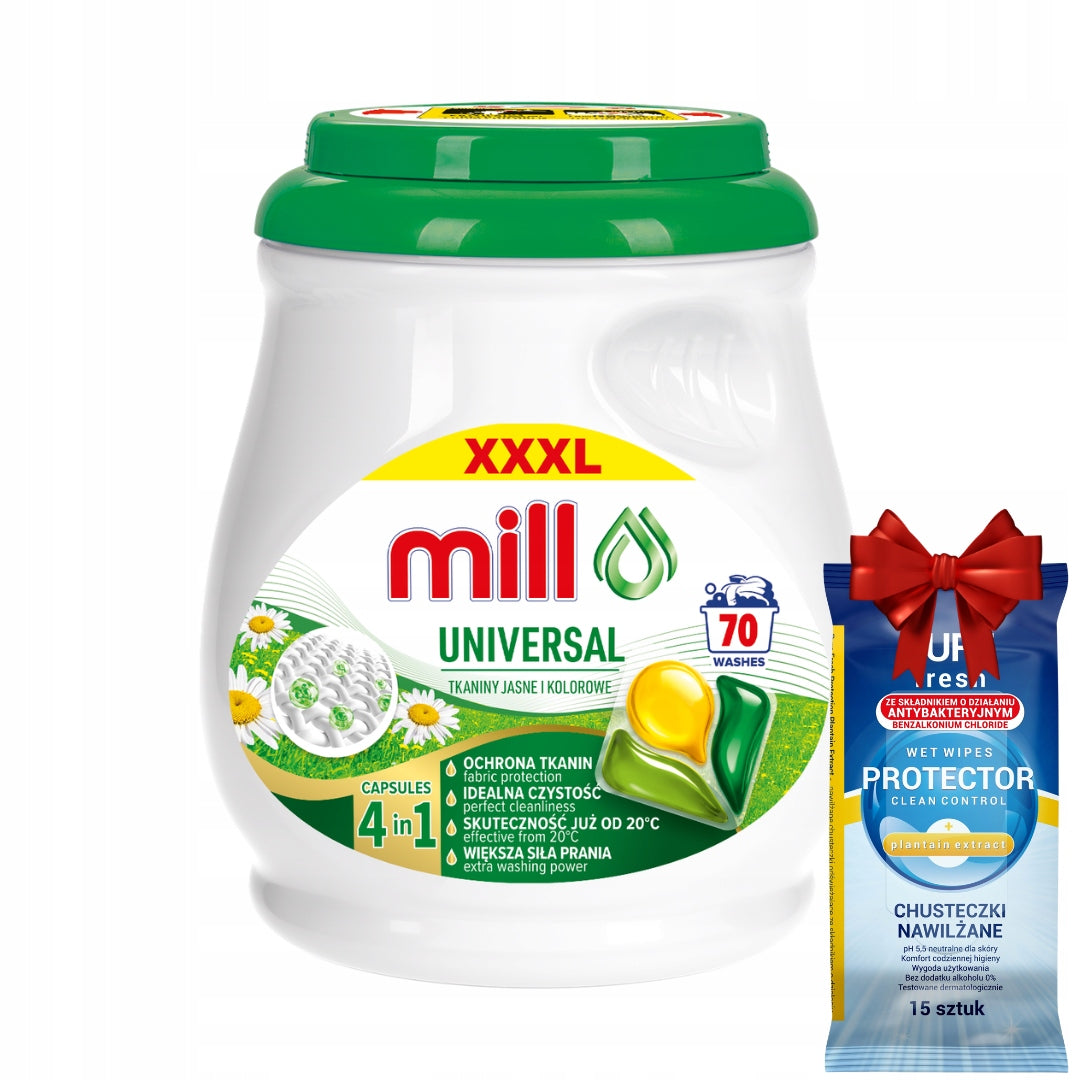 Washing Capsules Mill Universal Bright Colorful 4in1 70 pcs. + Freebie