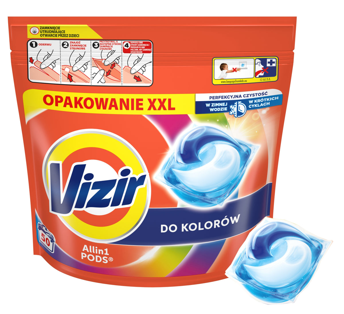 Washing Capsules Vizir All in 1 Color Stain Removal Power 50pcs Packaging status original