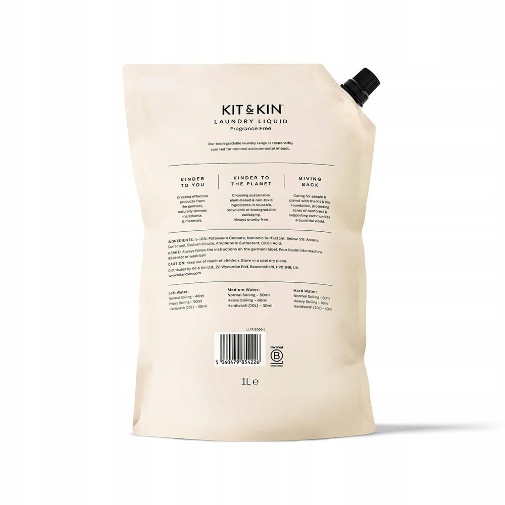 Washing Liquid 1L Organic Natural Unscented 25 Washes Kit & Kin Packaging status original