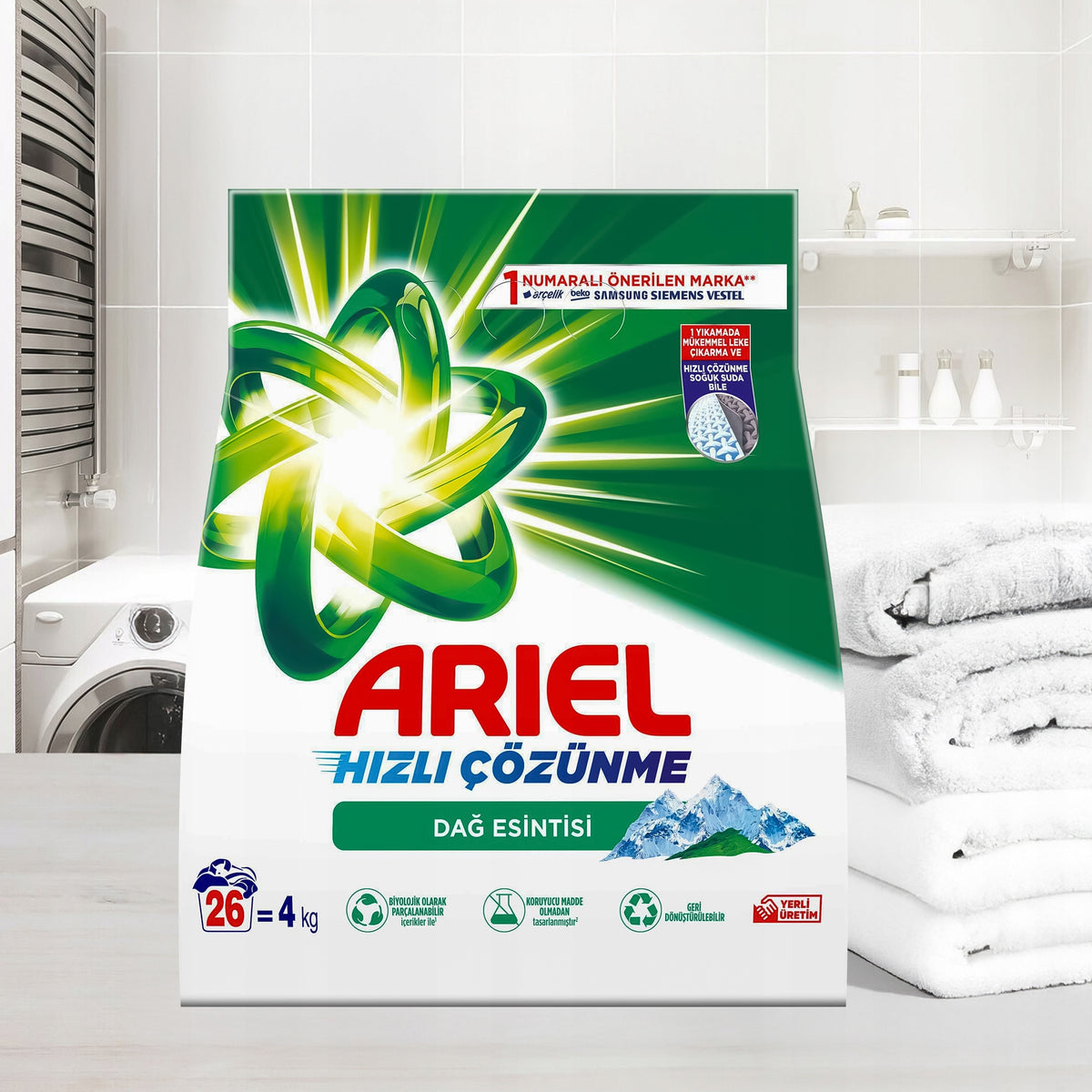 Washing Powder Ariel for White Scented Mountain Spring 4 kg Strong Brand Ariel