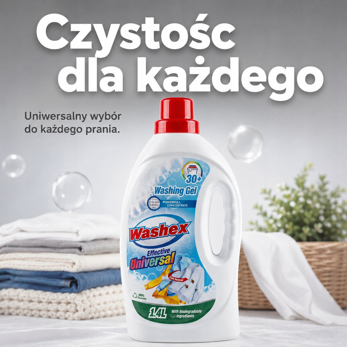 Washing liquid Washex Universal 1,4L all fabrics 30°C + GIFT Packaging status original