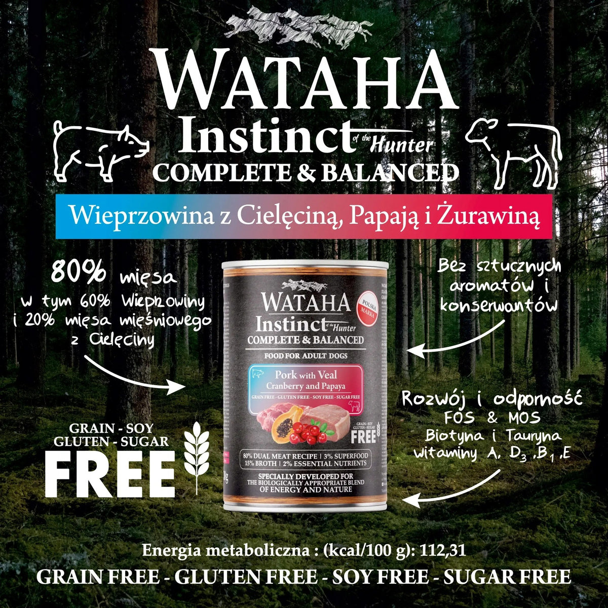 Wataha INSTINCT 80% PORK VEAL PAPAYA CRANBERRY 400g Brand Wataha
