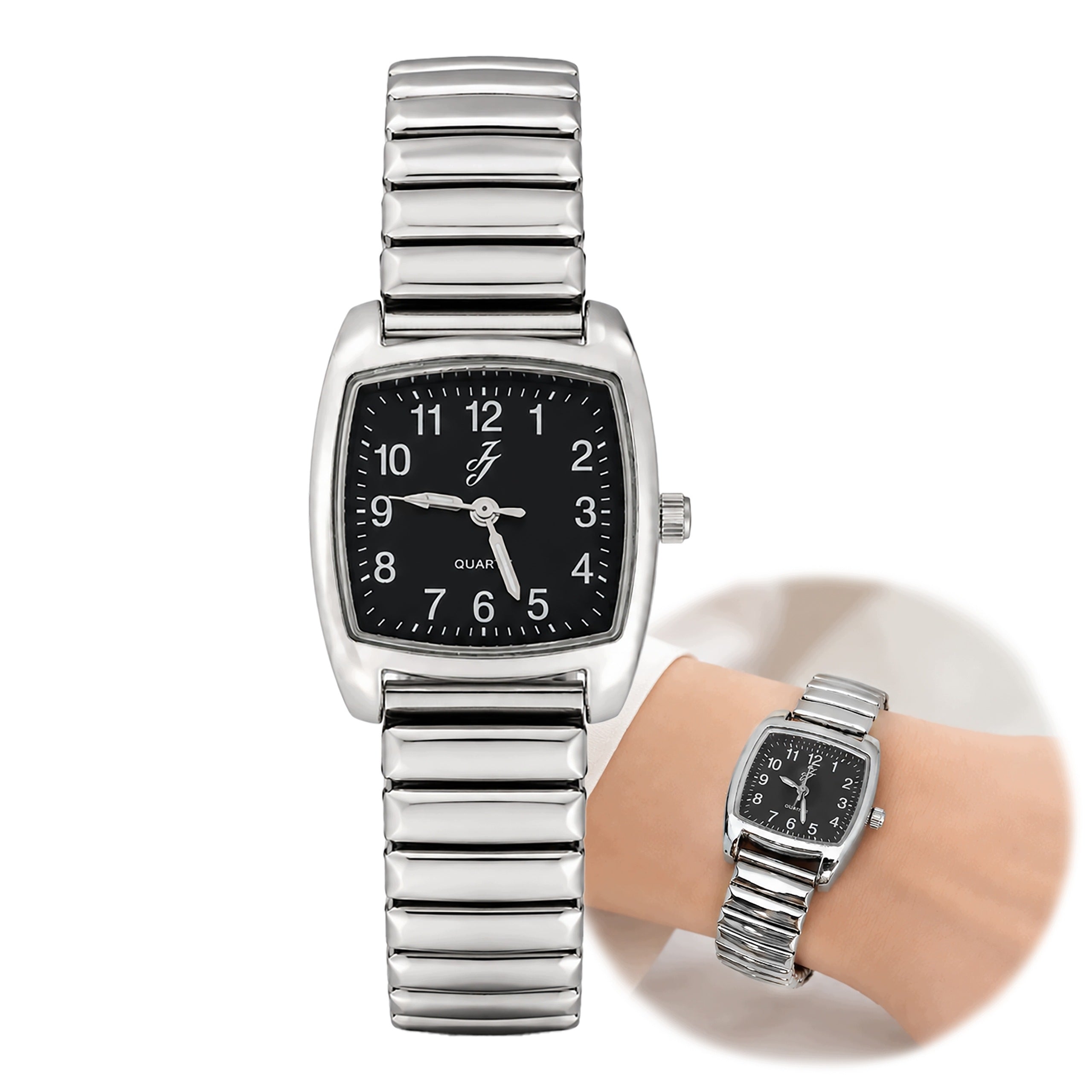 Watch Flexible JJ Silver Lightweight Elegant Small Matching Black Dial