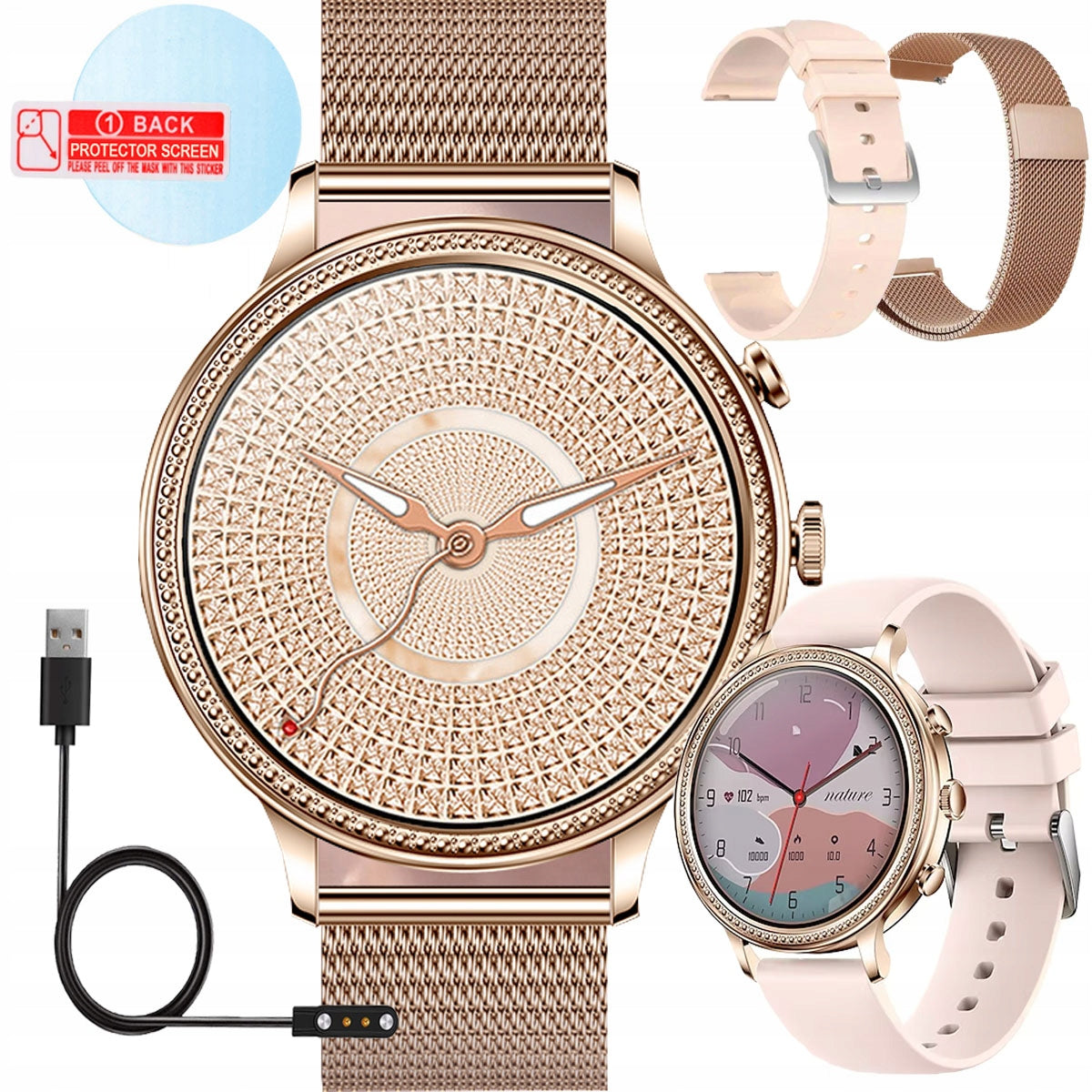 Watch V60 number of steps music player notification message gold Batteries included yes