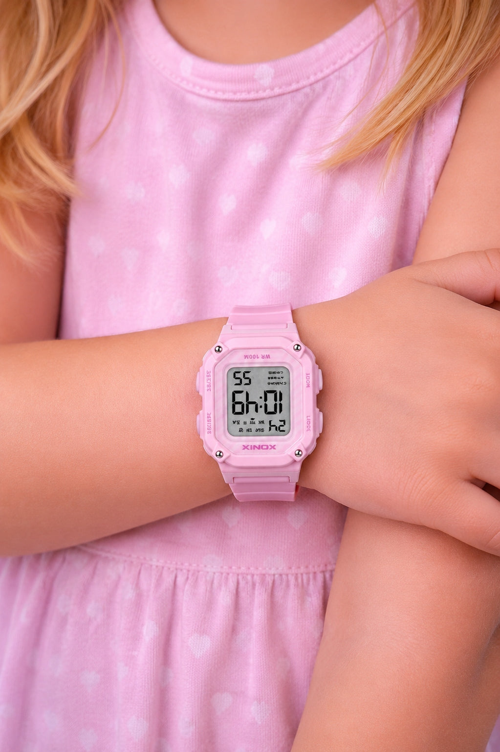 Watch XONIX children's pink 10 ATM alarm timer stopwatch WR100M Packaging status original