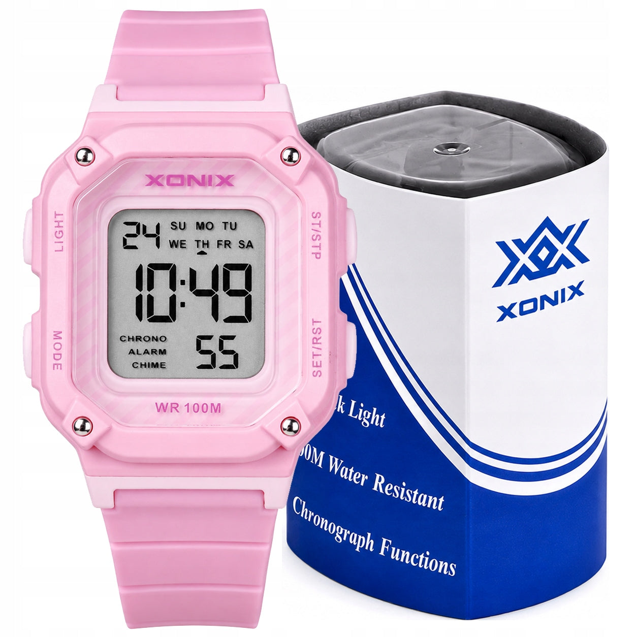 Watch XONIX children's pink 10 ATM alarm timer stopwatch WR100M