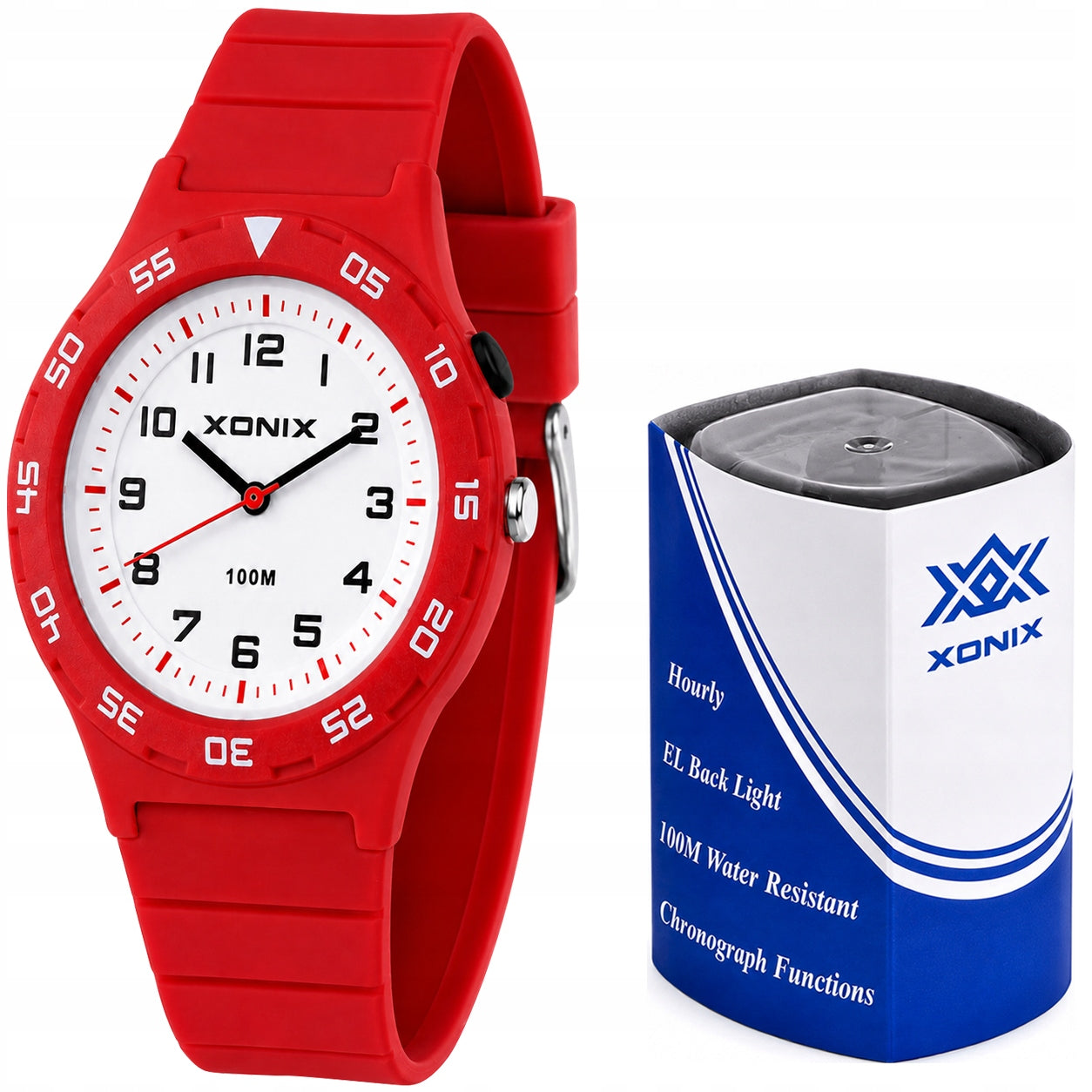 Watch XONIX red 10 ATM LED backlight Japanese movement Y121E