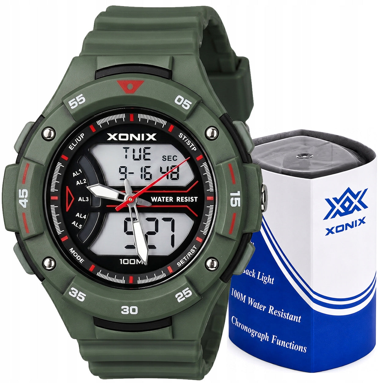 Watch Xonix digital 10 ATM stopwatch alarm timer graphite LCD large VT 004