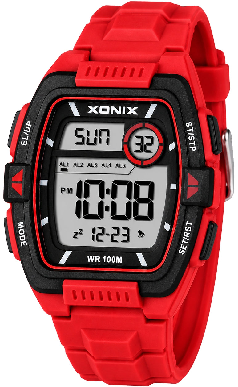 Watch Xonix digital sports 10 ATM stopwatch alarm timer red LCD large Brand Xonix