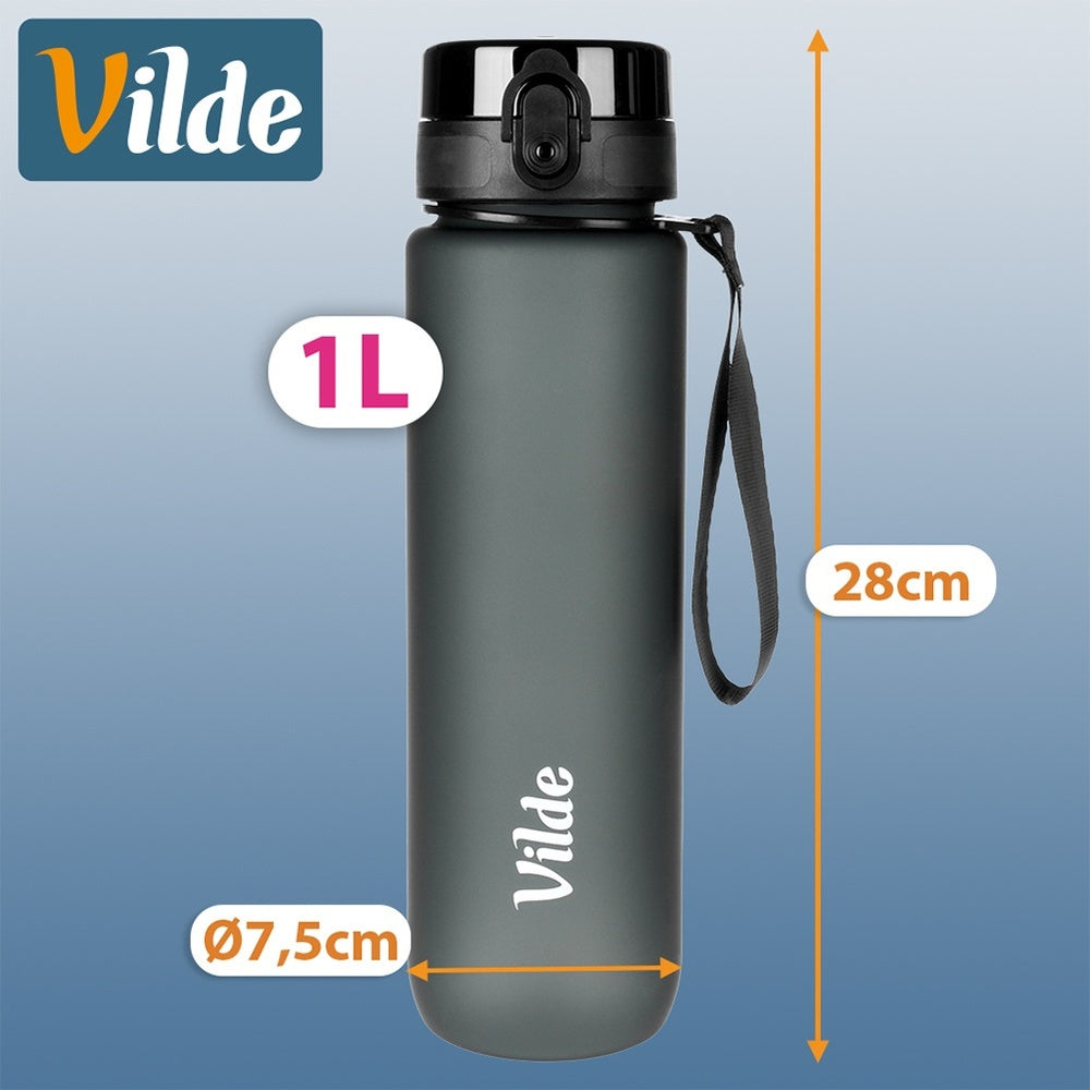 Water Bottle Leakproof Drinks with Scale Sports Travel 1L Color black