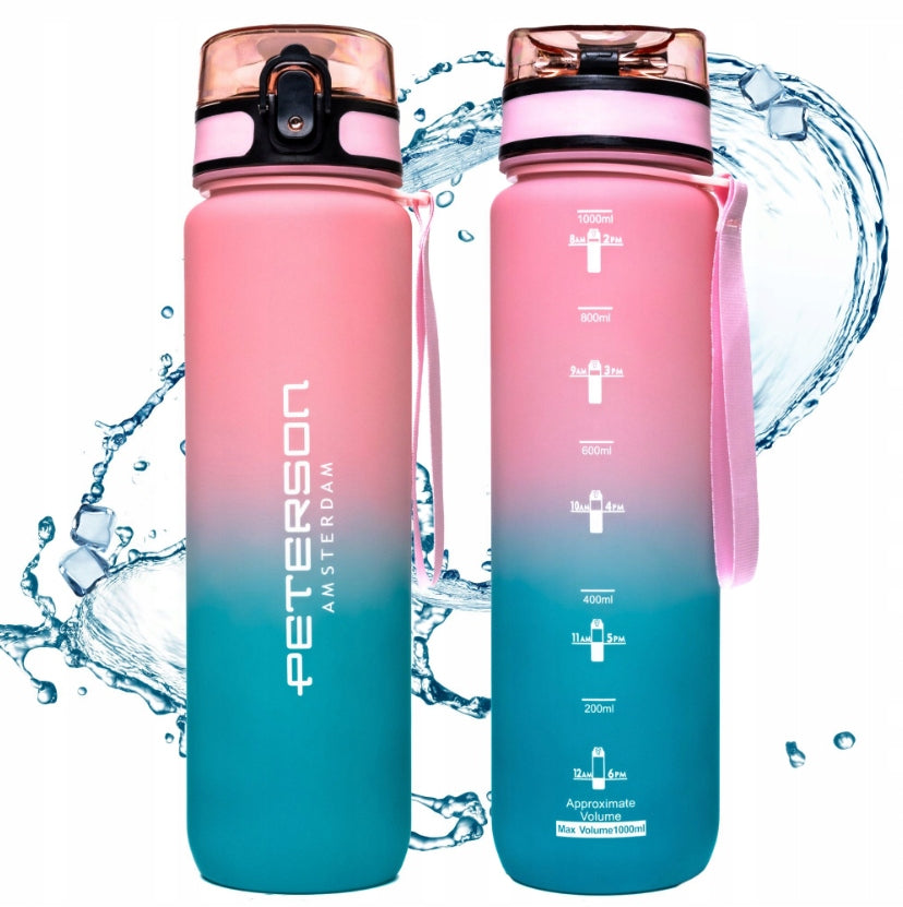 Water Bottle Sports Bottle with Measure Pink-Blue Tritan 1000ml Packaging status original