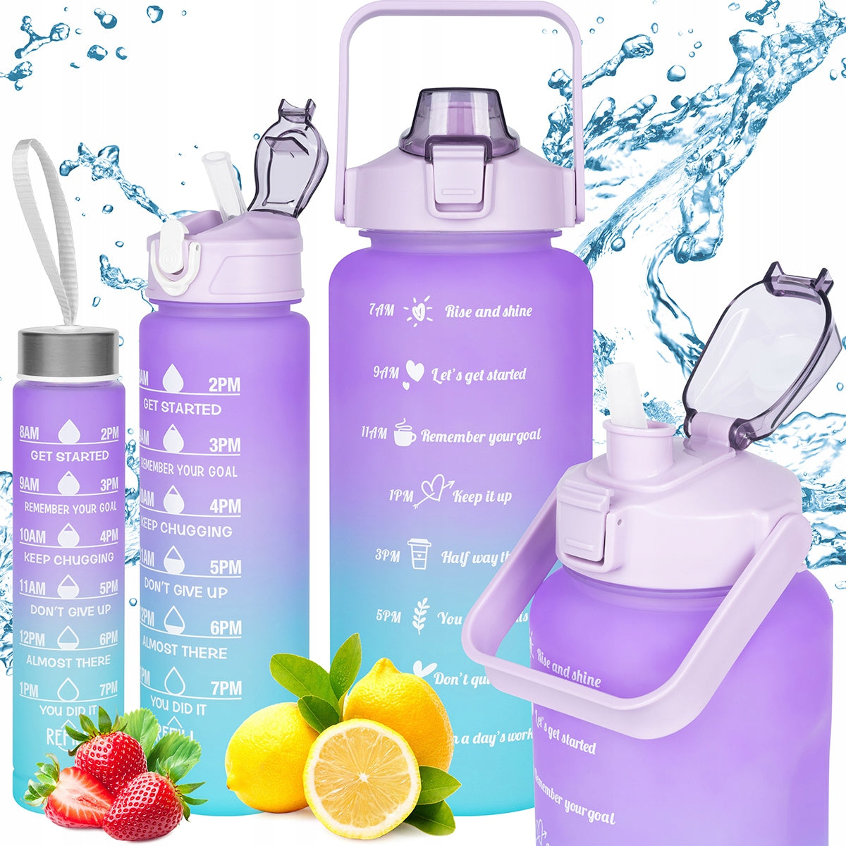 Water Bottle Sports Motivational Bottle with Measure 2L 750ml 280ml SET