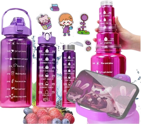 Water Bottle with Measure 3in1 Set of Three BPA FREE Water Bottles Straw Packaging status original
