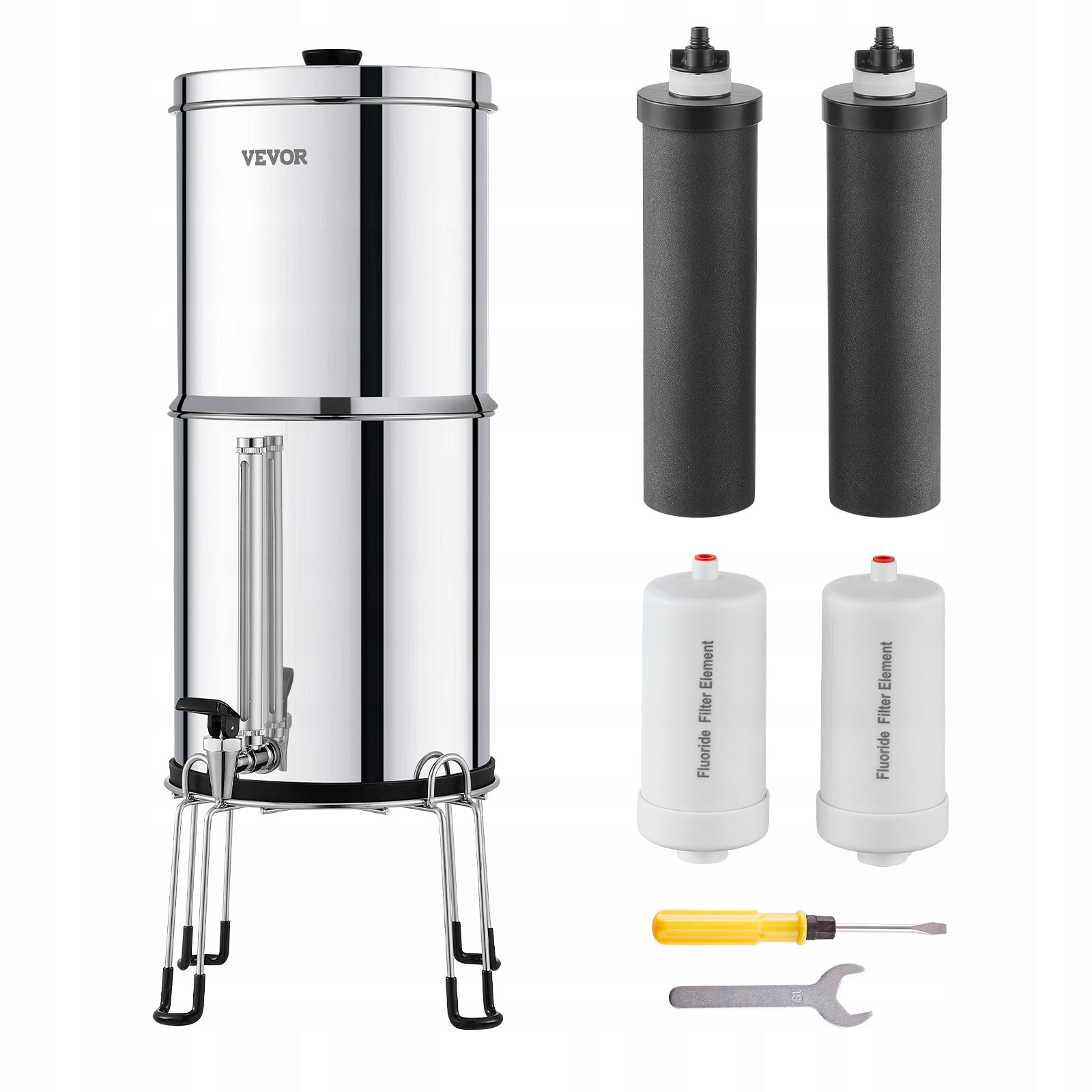 Water Filter Activated Carbon Stainless Steel 7+7,5L 2 Defluorinated Filters