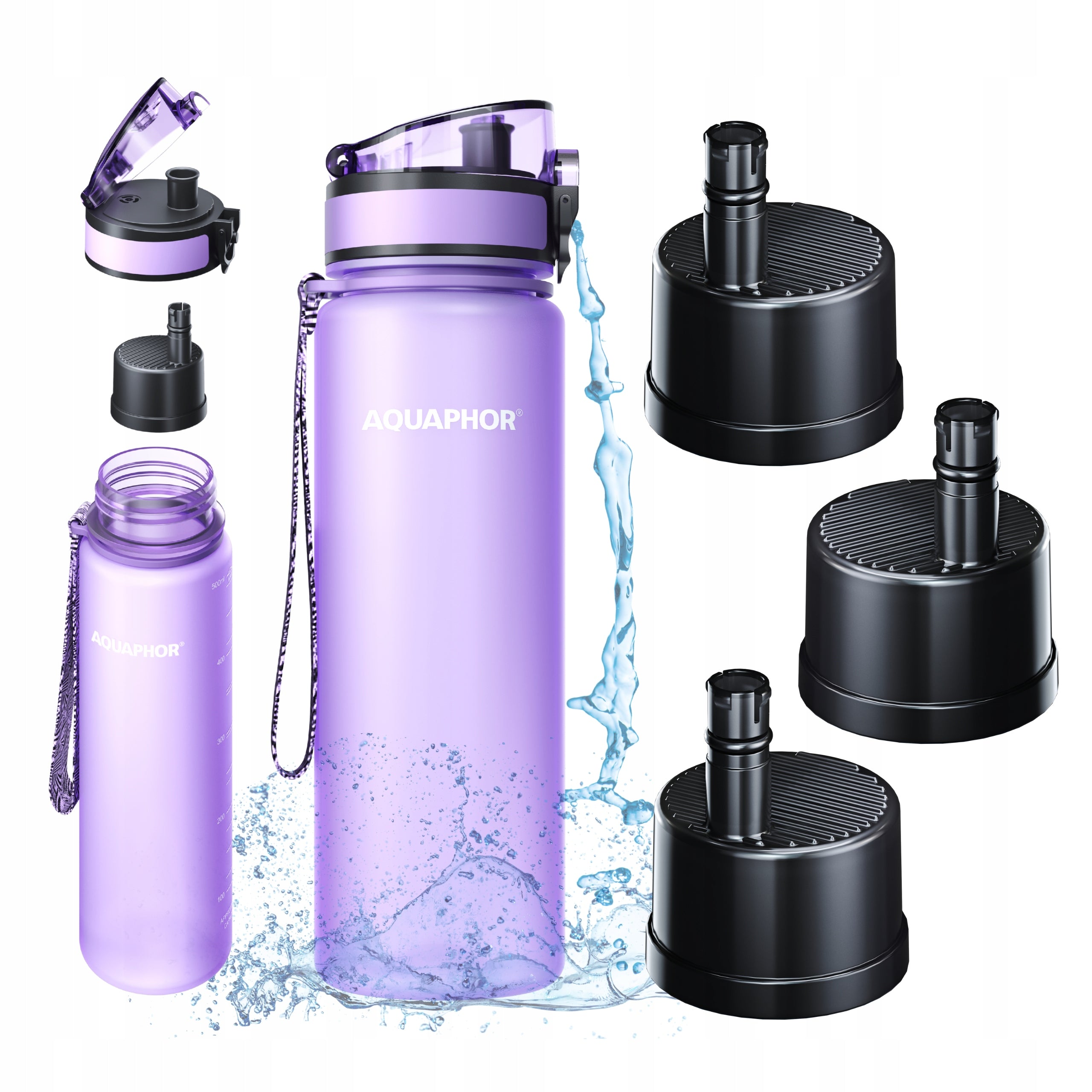Water Filter Bottle 0,5L Aquaphor City Lavender for School + 3 Cartridges