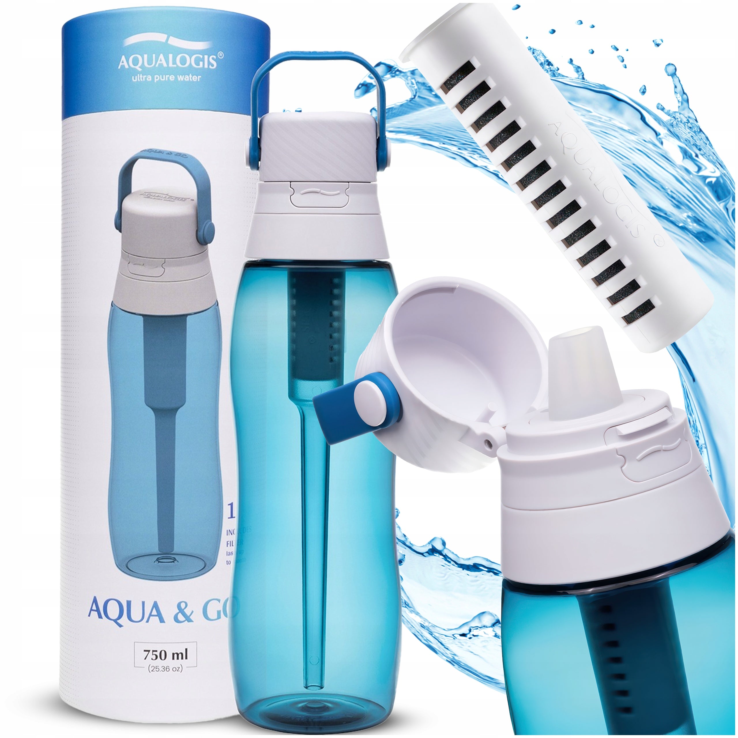 Water Filter Bottle Aqualogis Aqua&Go Tritan - Navy Blue 750ml