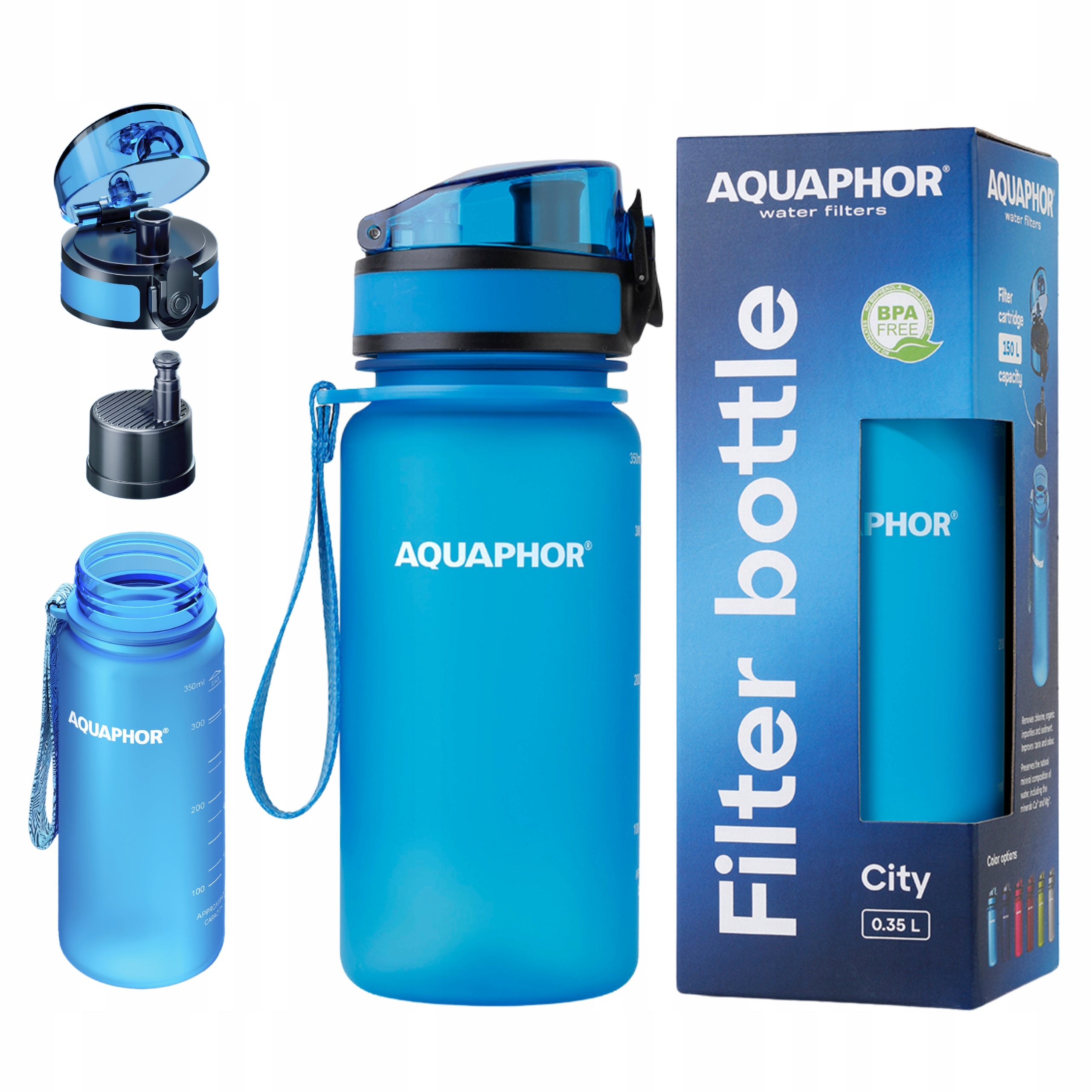 Water Filter Bottle Aquaphor City 350 ml Blue Gym Bottle