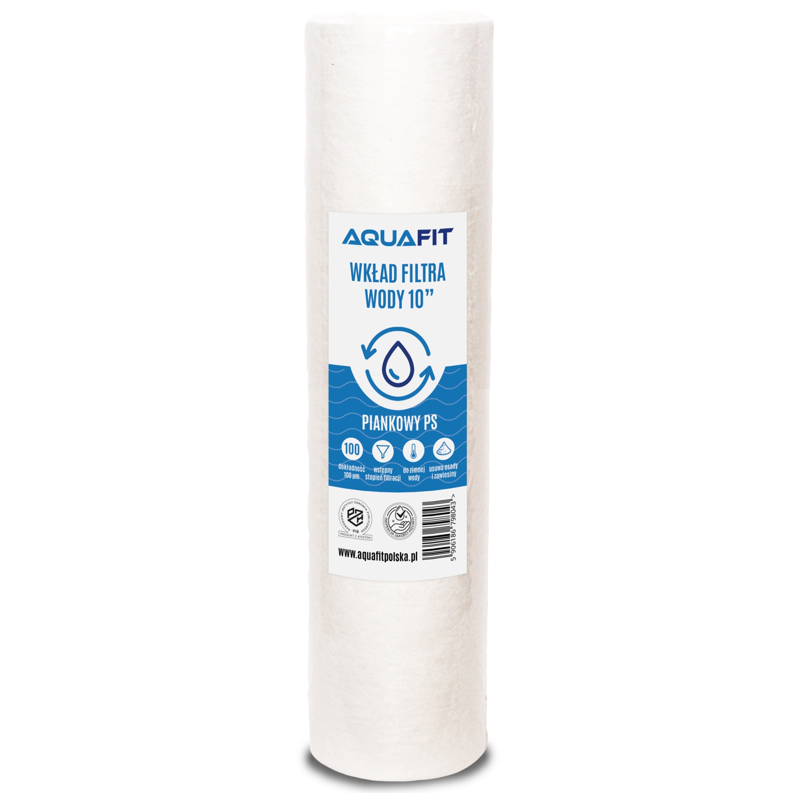 Water Filter Polypropylene Foam Cartridge 10" 100 micron PS AQUAFIT