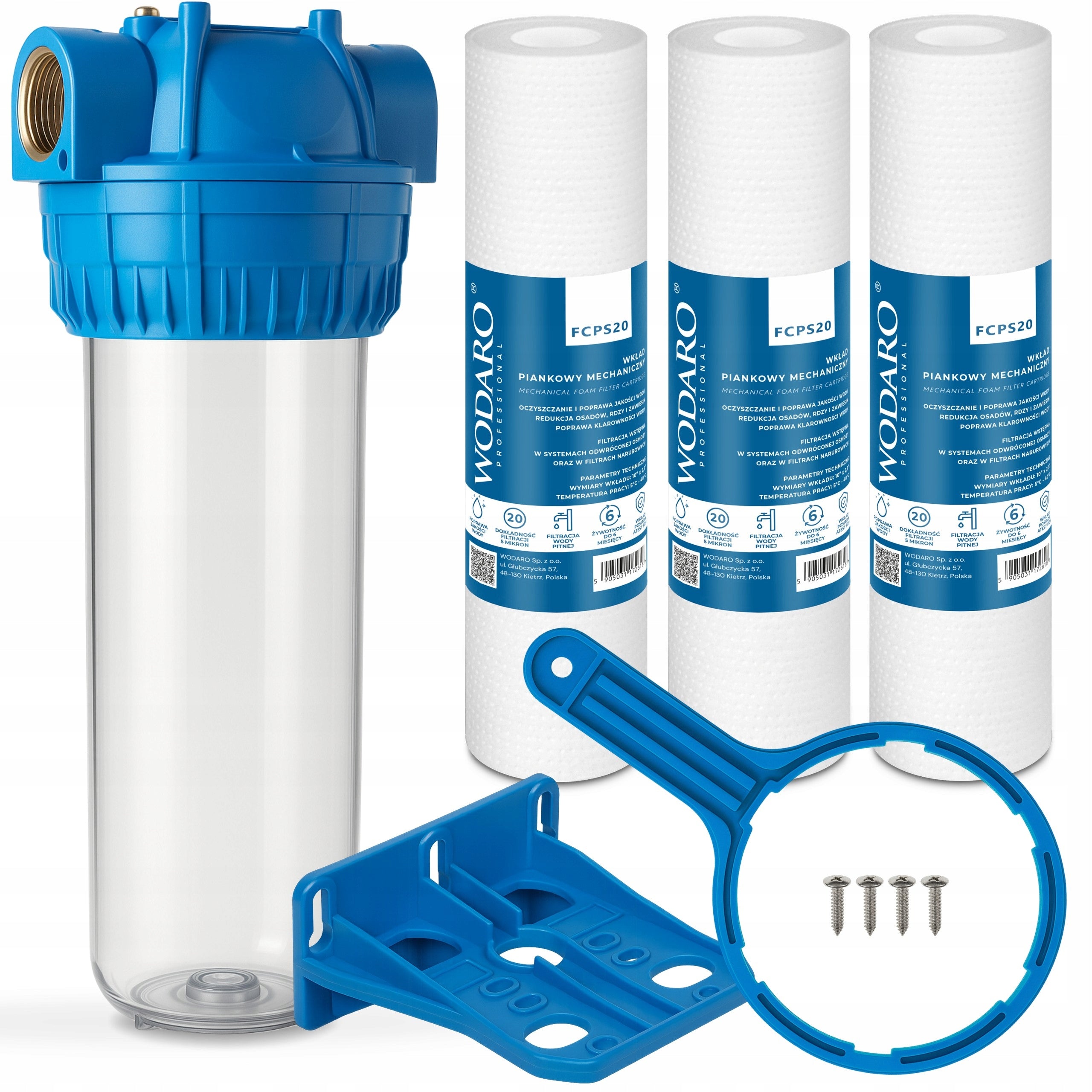 Water Filter WodaRO In-line Set 1" WHOLE HOUSE Foam Cartridge FCPS20 x 3