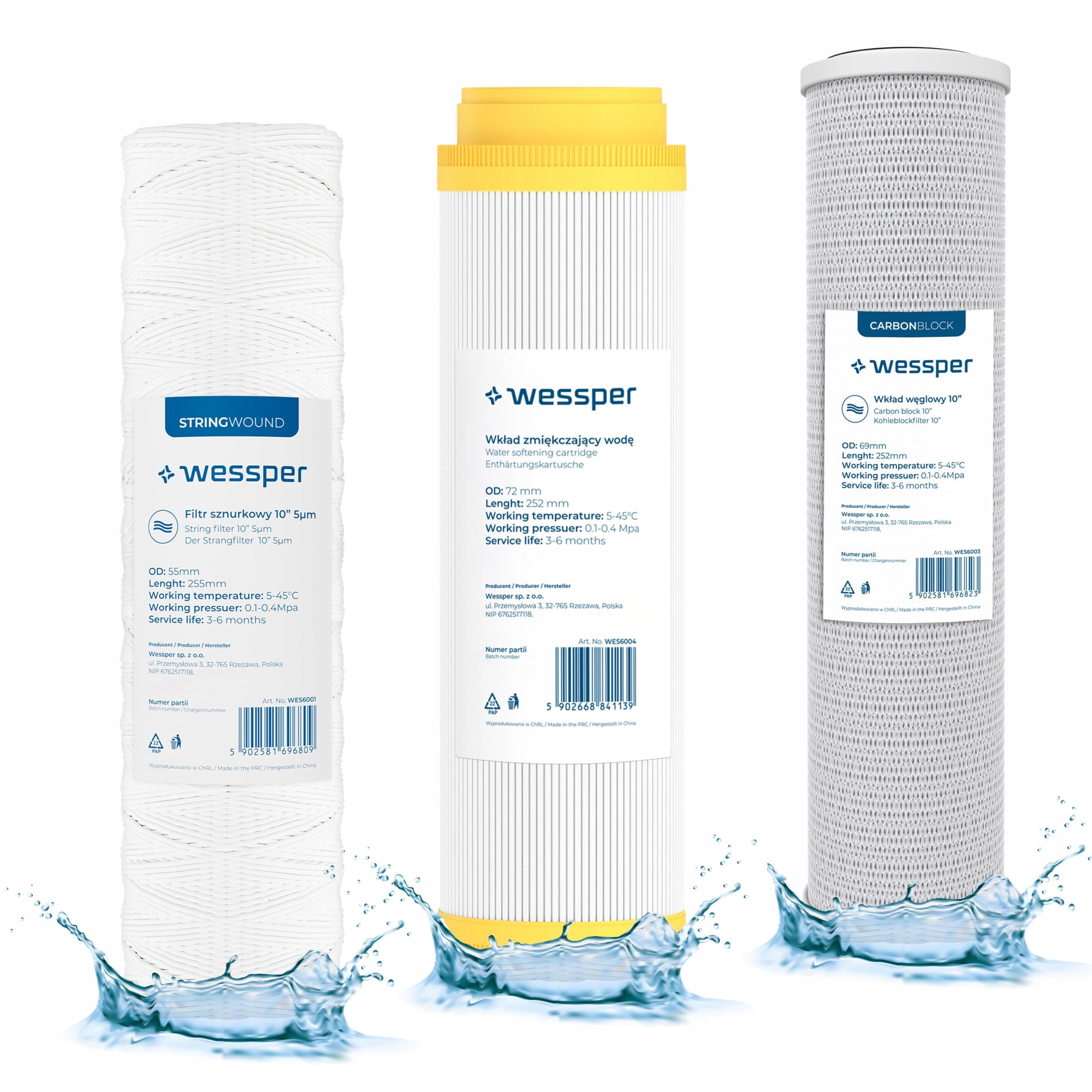 Water Filter for Pre-Filtering Carbon Softener String Cartridge 3x