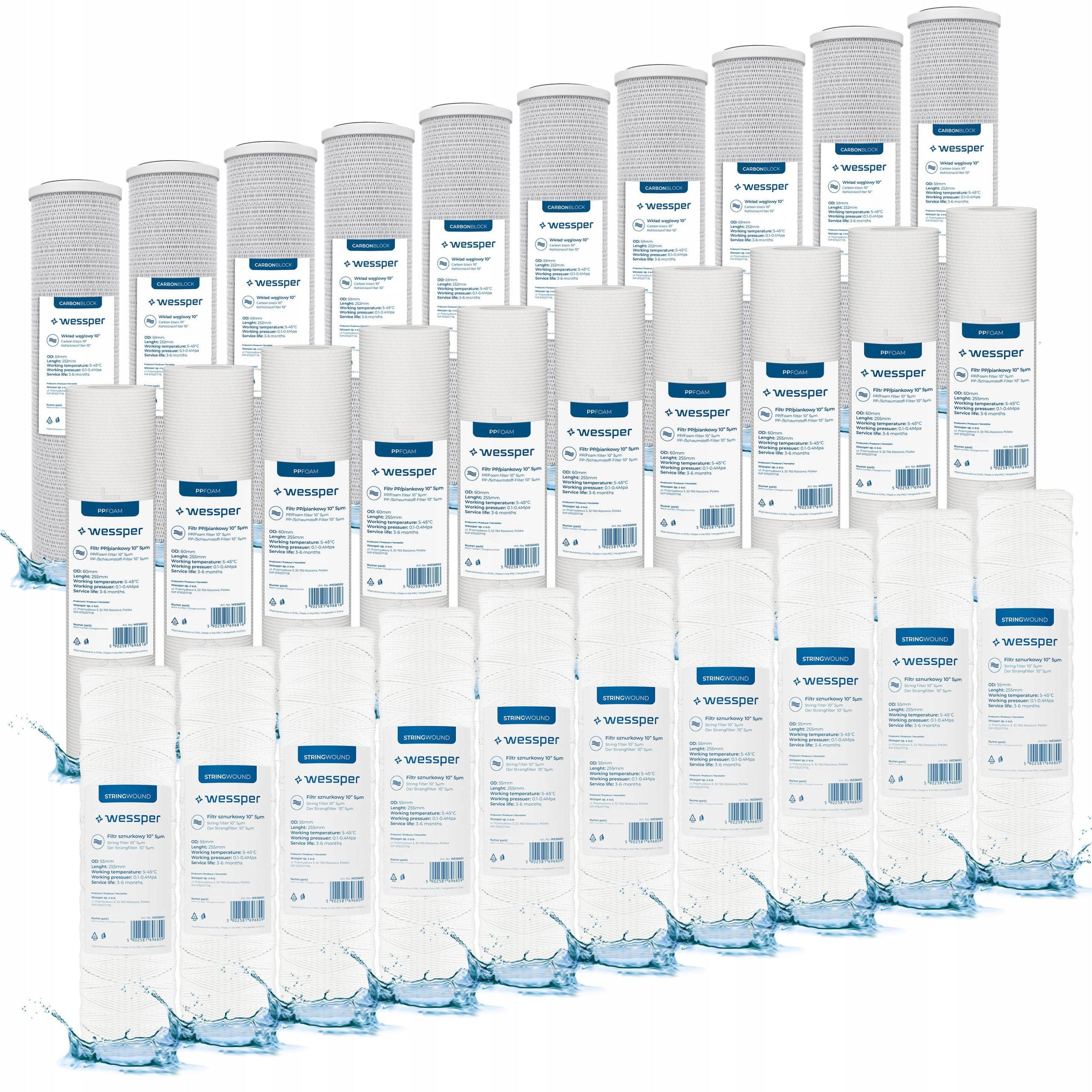 Water Filters for Pre-Filtering Carbon Foam String Cartridge 30x