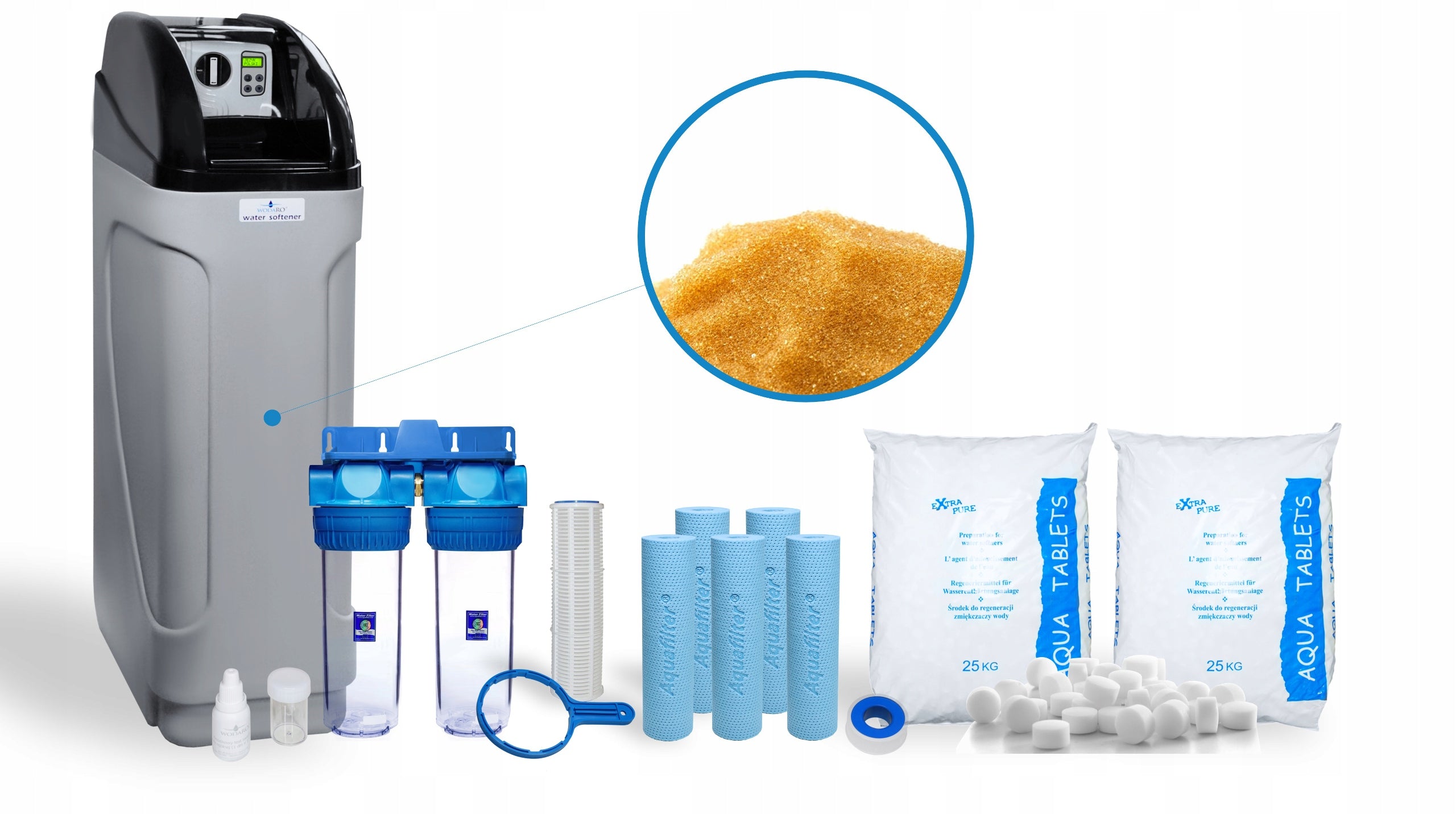 Water Softener 25L BNT Head Tablet Salt 50kg, In-line Filter SET Brand wodaRO