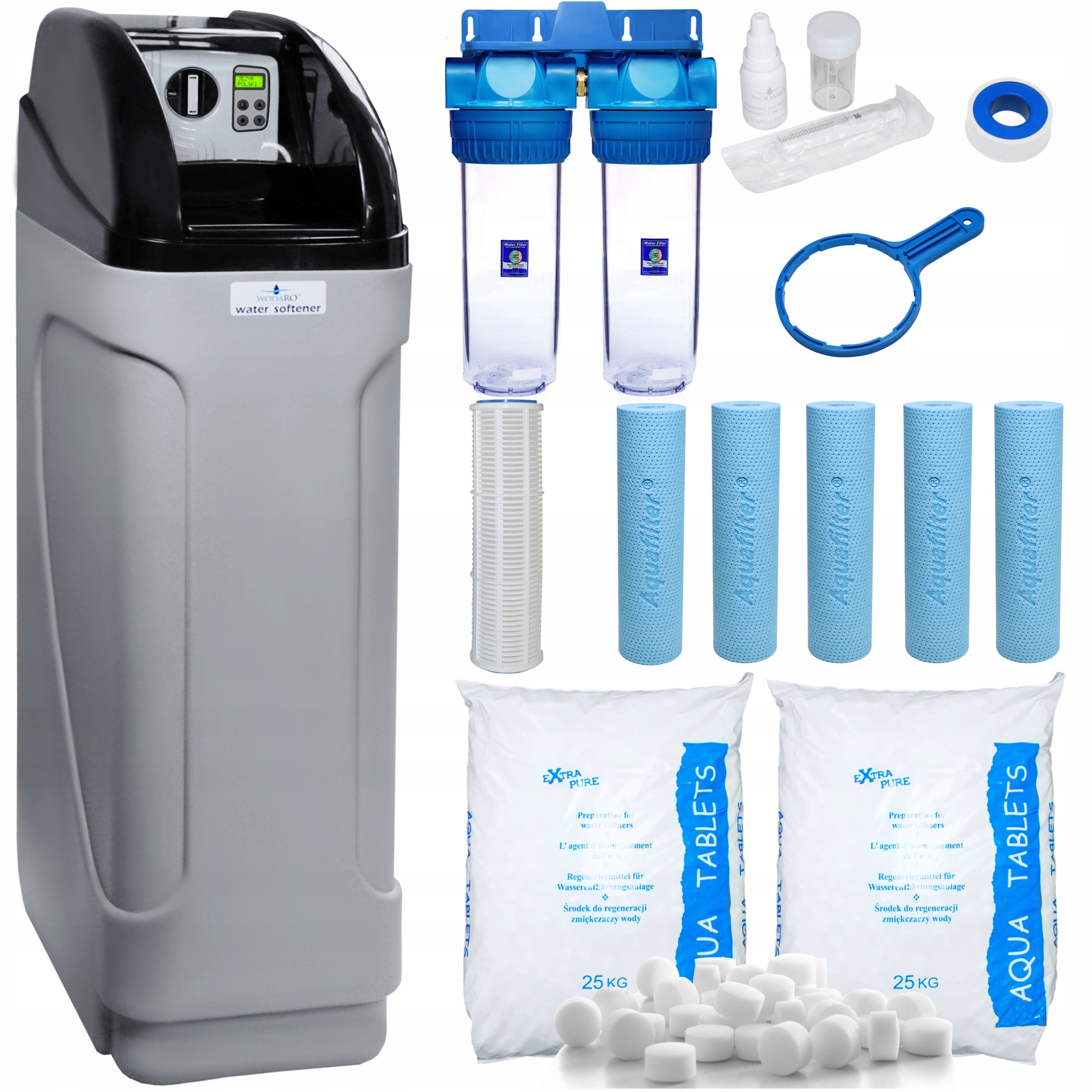 Water Softener 25L BNT Head Tablet Salt 50kg, In-line Filter SET