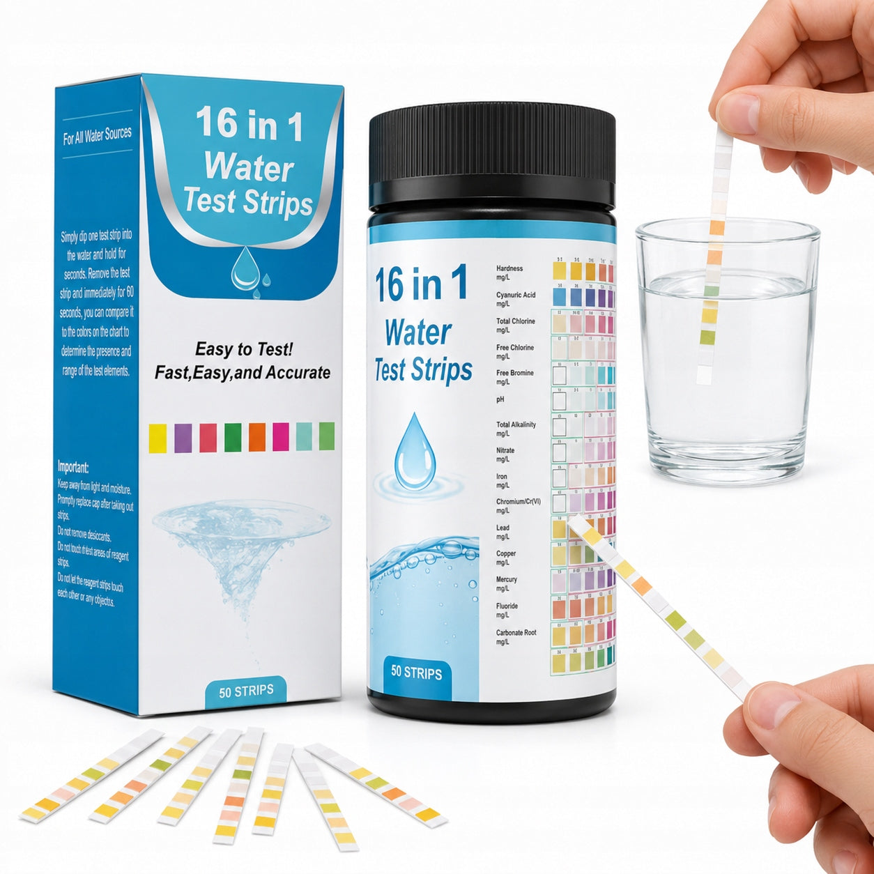 Water Test Strips 16in1 pH Chlorine Swimming Pool Aquarium 50 Pcs