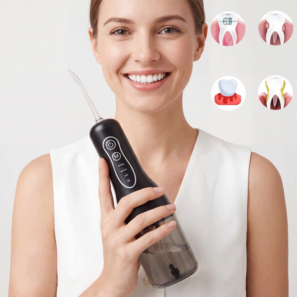 Water Threader Wireless Black 4 Nozzles IPX7 For Tooth Travel Medical device no