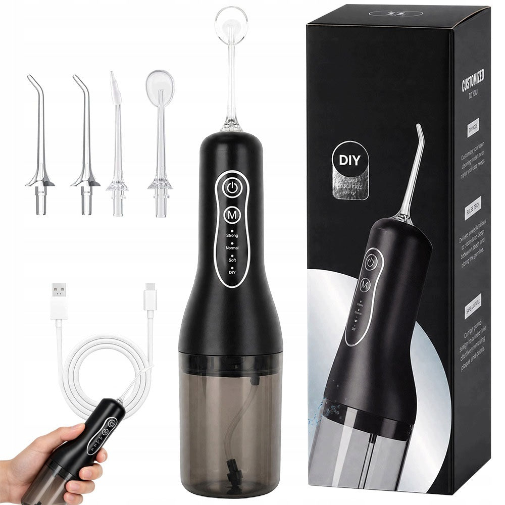 Water Threader Wireless Black 4 Nozzles IPX7 For Tooth Travel