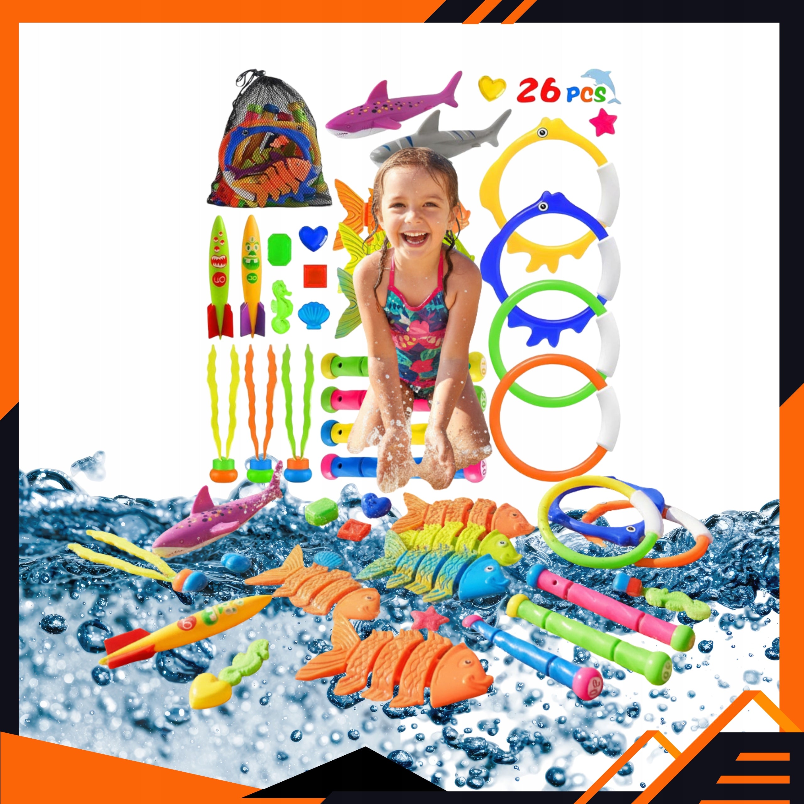 Water Toys Swimming Pool Bathtub Set of 26 Pcs Diving Colorful + Bag Certificates and opinions CE