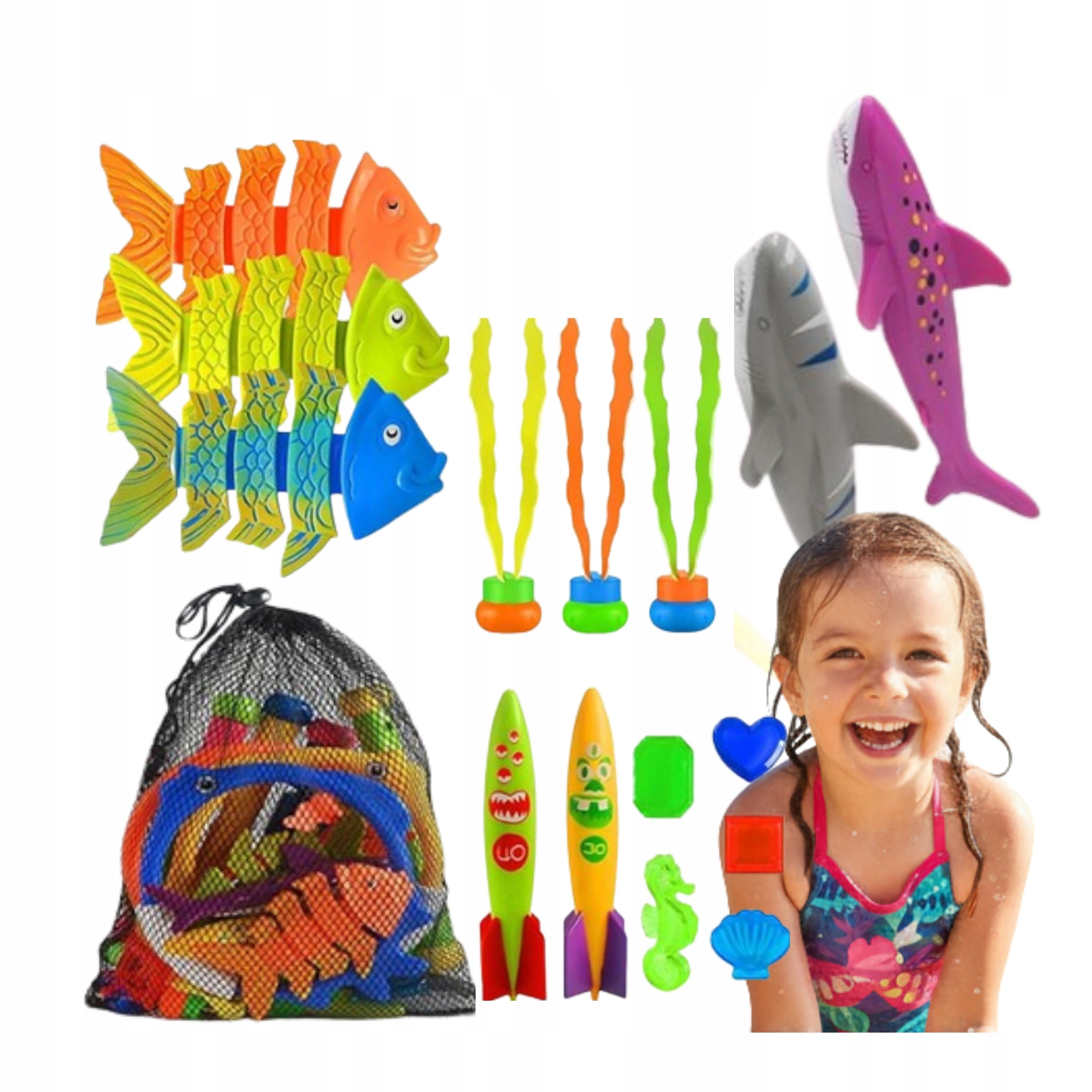 Water Toys Swimming Pool Bathtub Set of 26 Pcs Diving Colorful + Bag