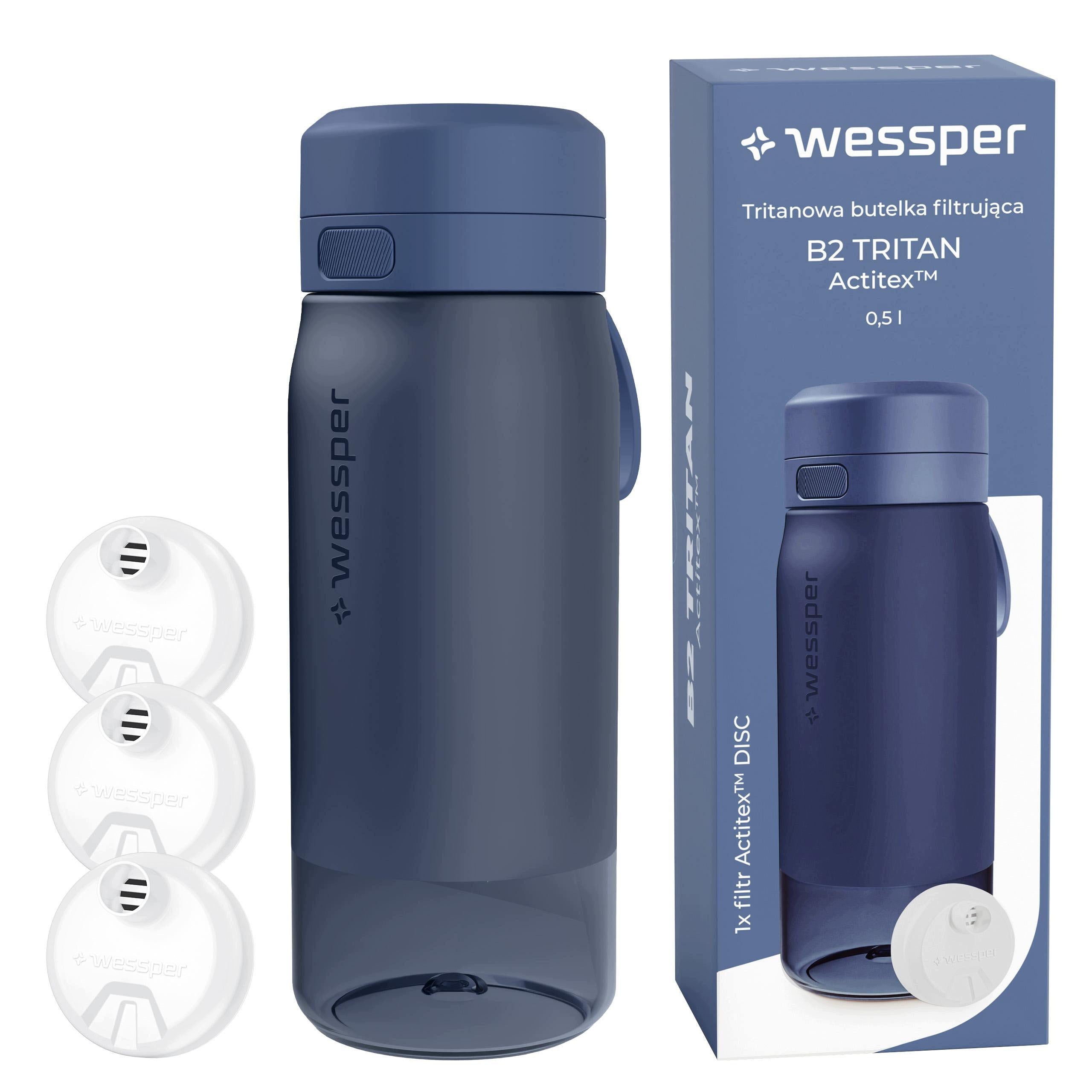 Water bottle TRITAN BPA FREE WESSPER B2 500ml +3x filter