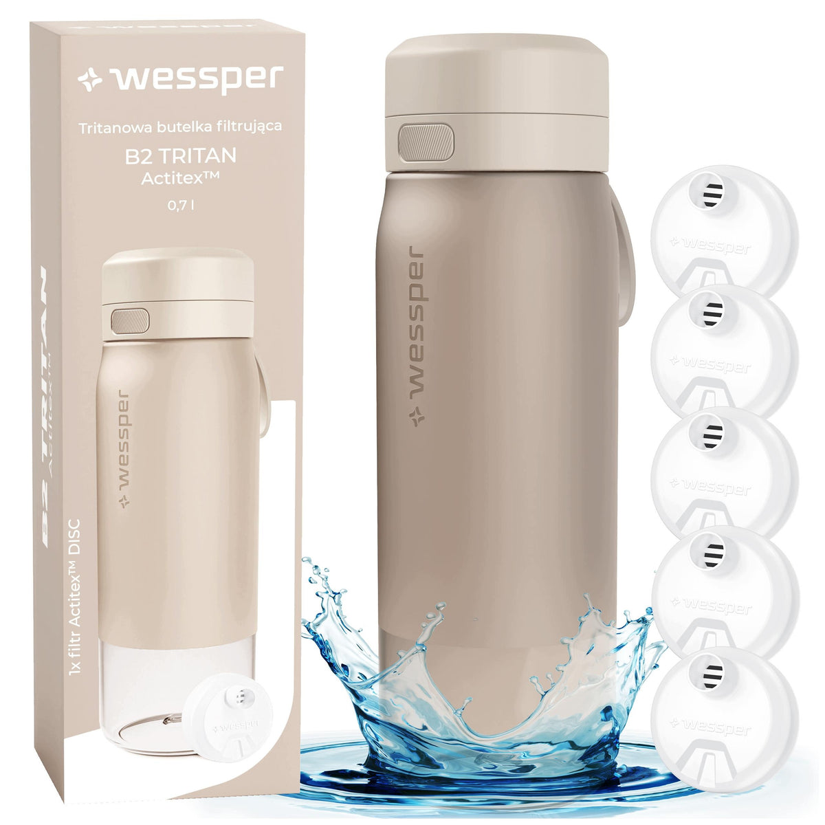 Water bottle TRITAN BPA FREE WESSPER B2 700ml +5x filter