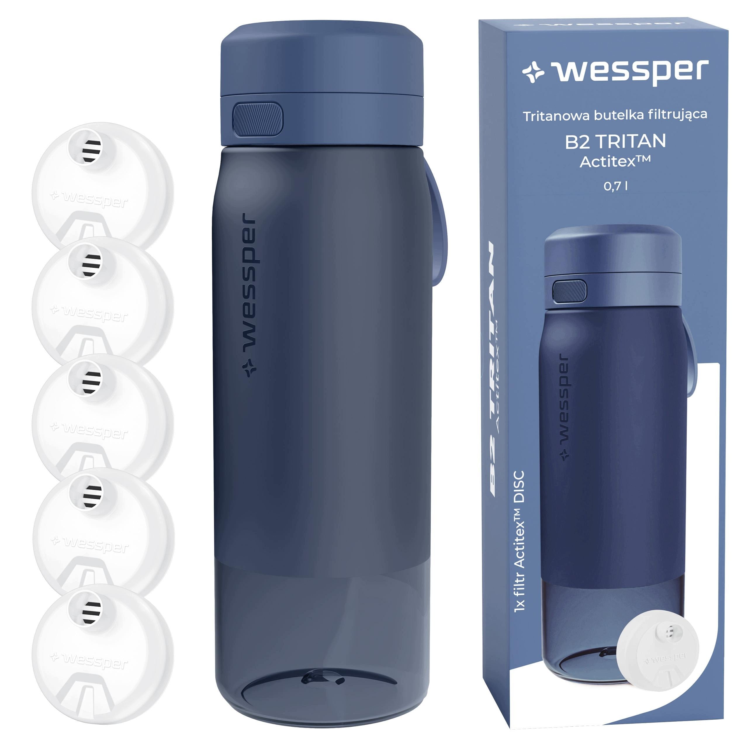Water bottle TRITAN BPA FREE WESSPER B2 700ml +5x filter