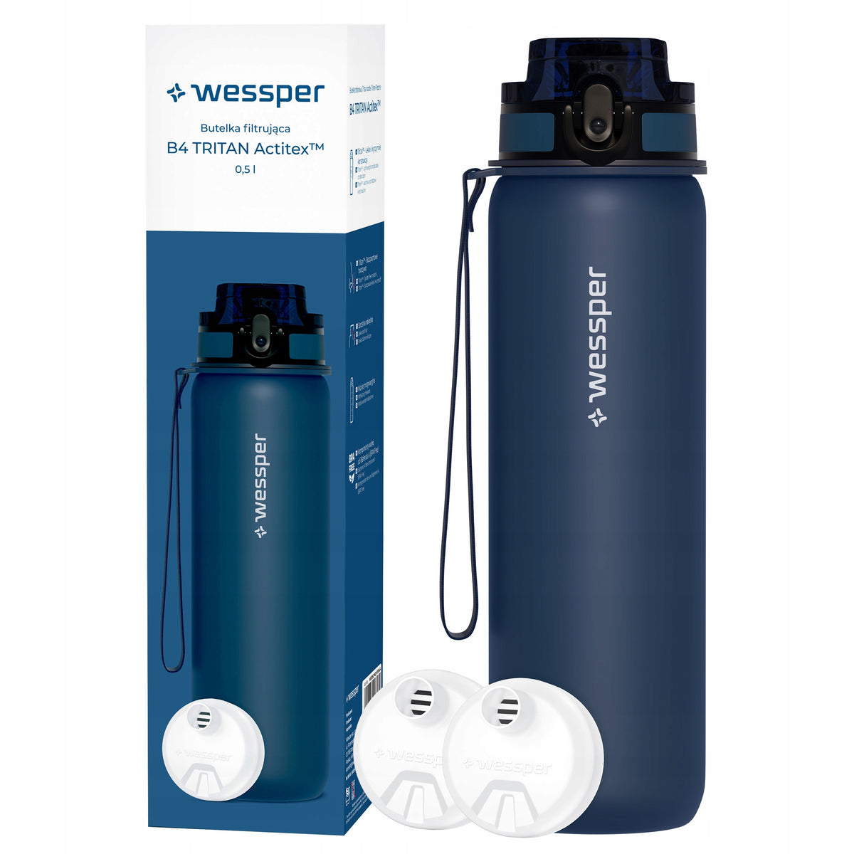 Water bottle TRITAN BPA FREE Wessper B4 0,5l + 2x filter