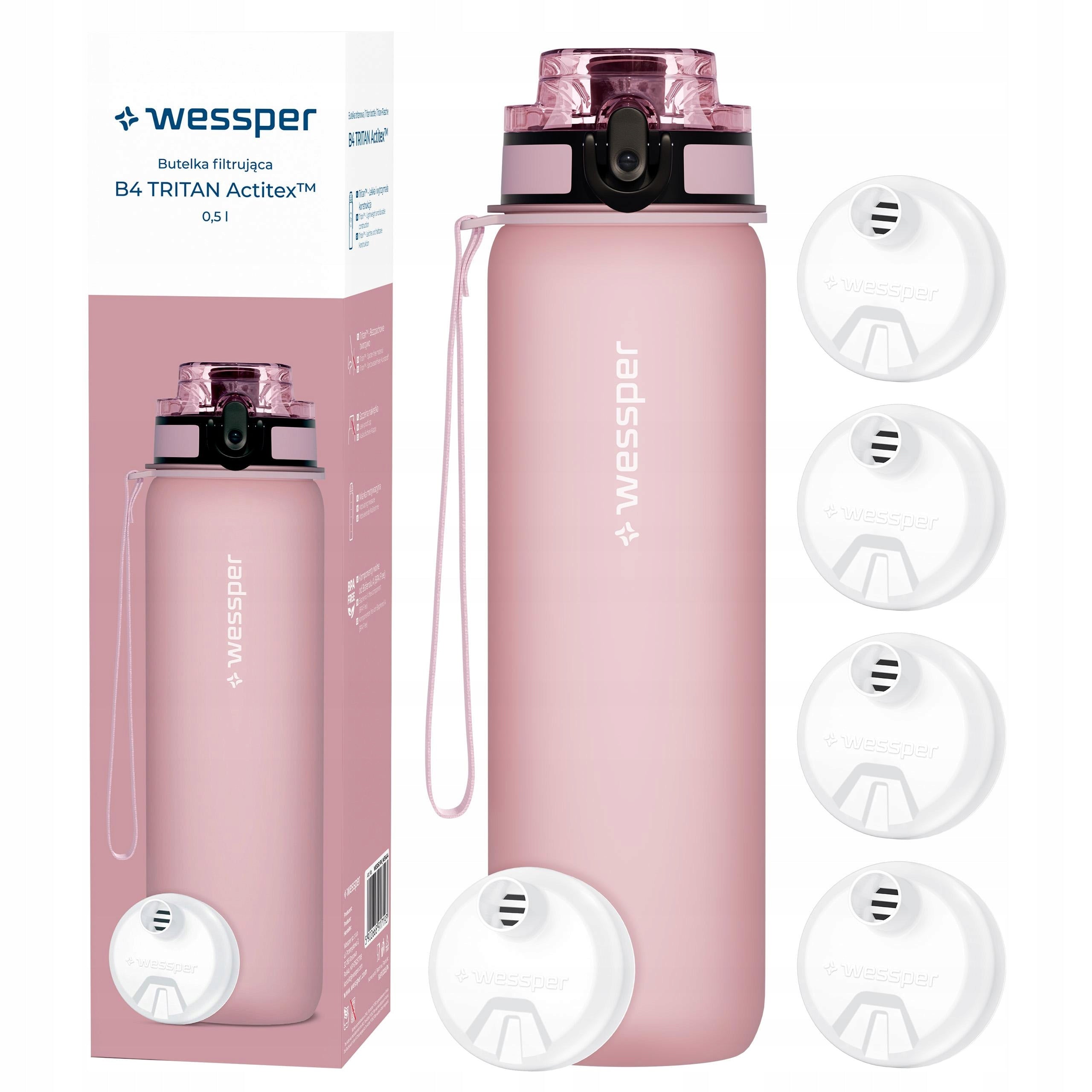 Water bottle TRITAN BPA FREE Wessper B4 0,5l + 5x filter