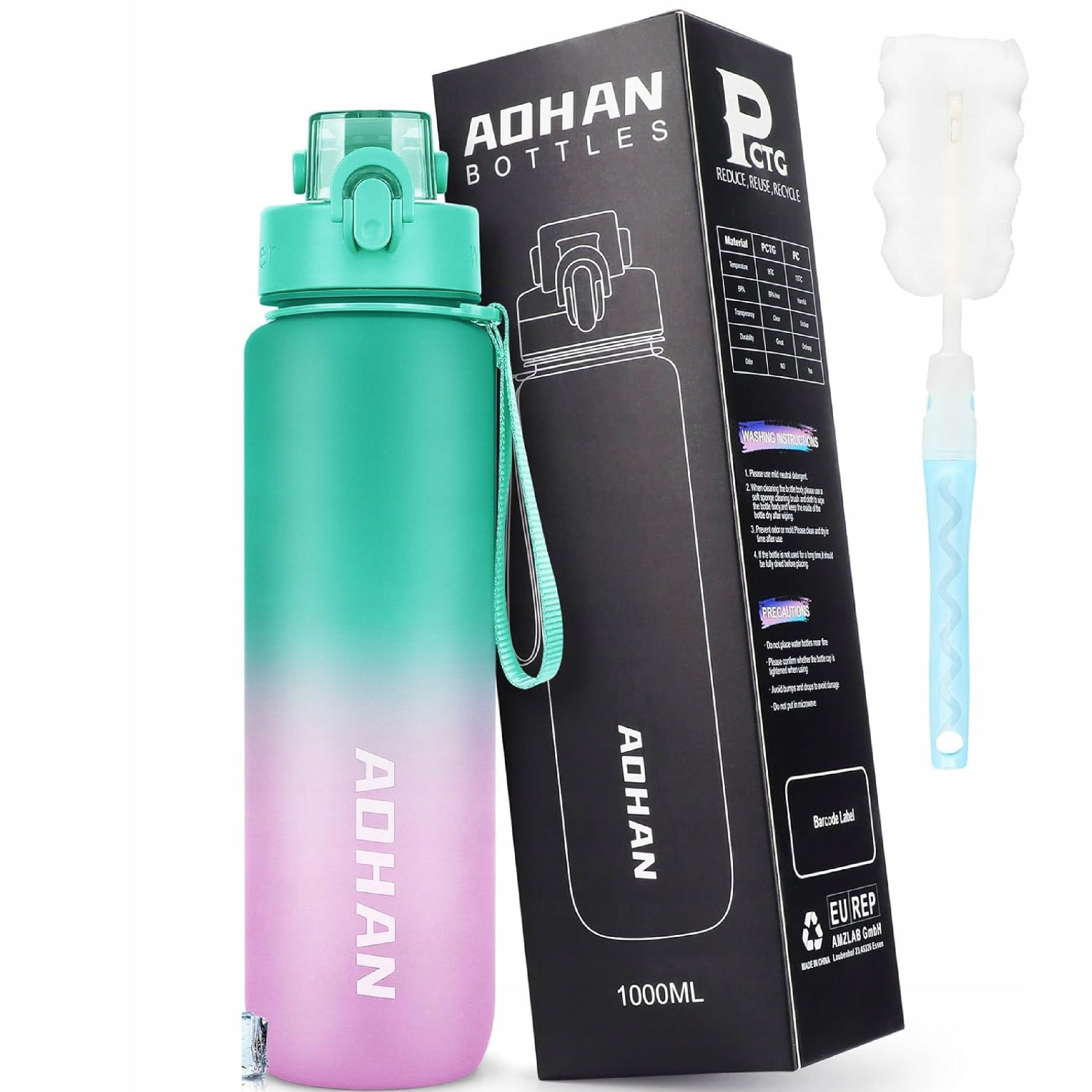 Water bottle drink TRITANOWA sealed sports with measuring cup 1000ml