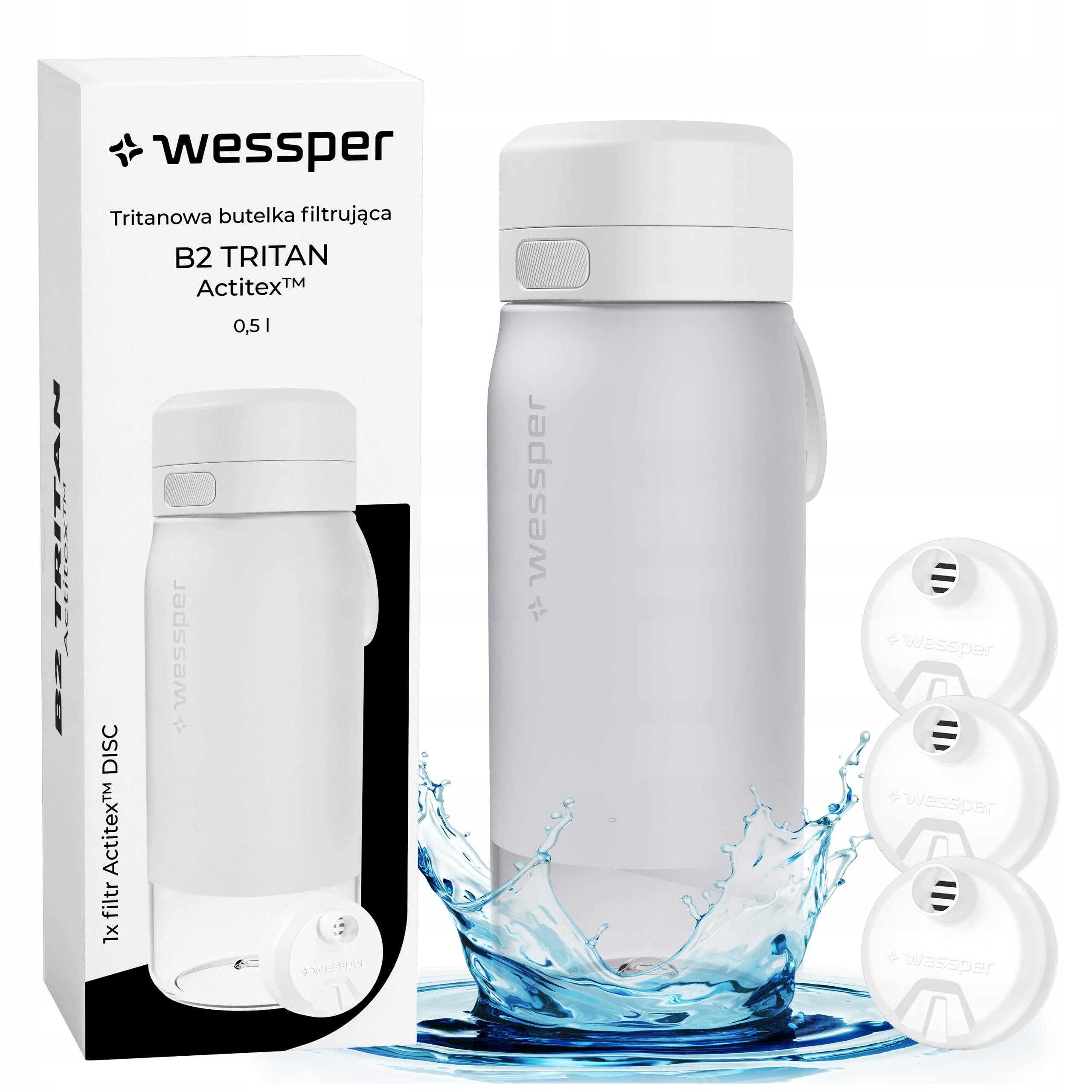 Water bottle filter bottle Wessper B2 Tritan 0,5l + 3x filter
