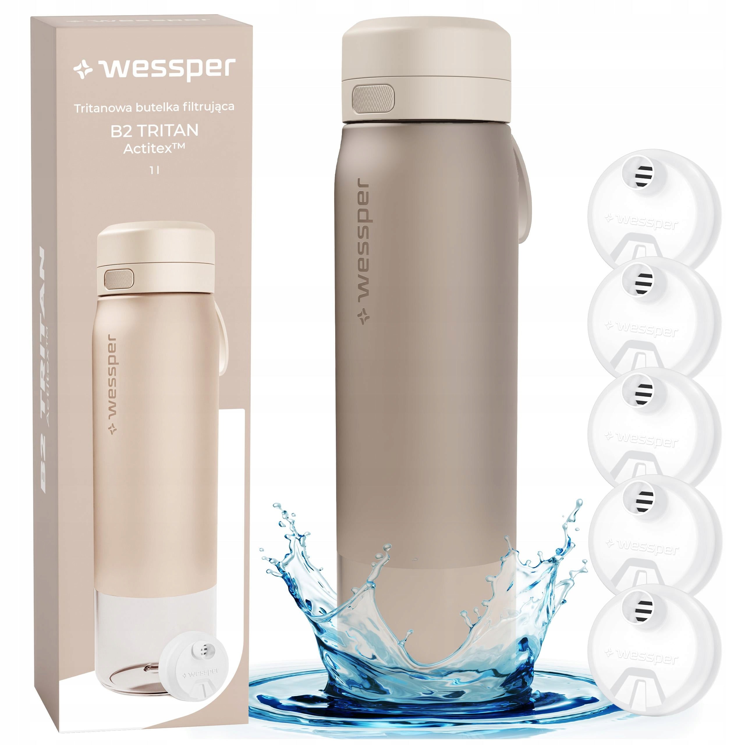 Water bottle filter bottle Wessper B2 Tritan 1L + 5x filter
