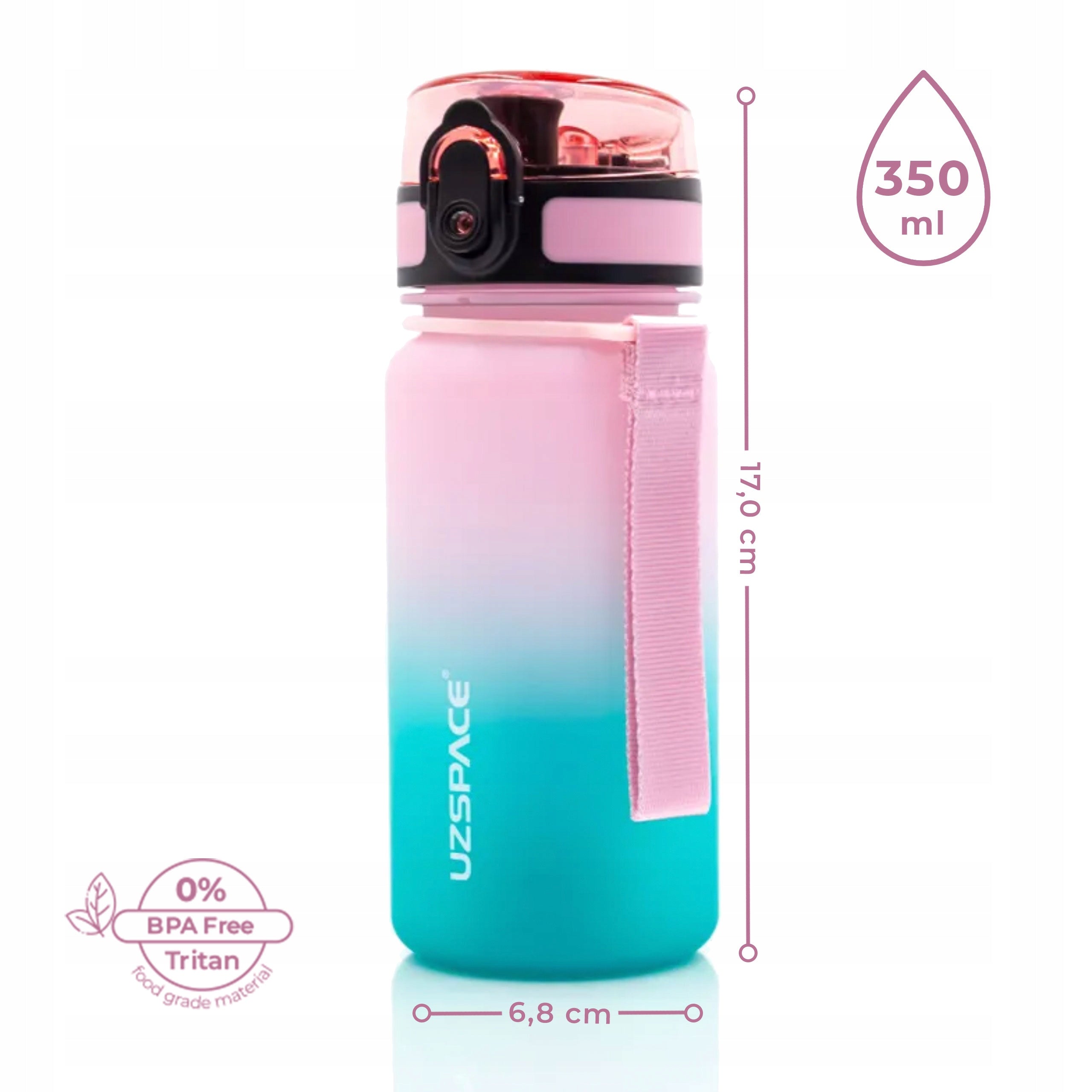 Water bottle for girls 350 ml pink-turquoise BPA Free Manufacturer code 3034-3286