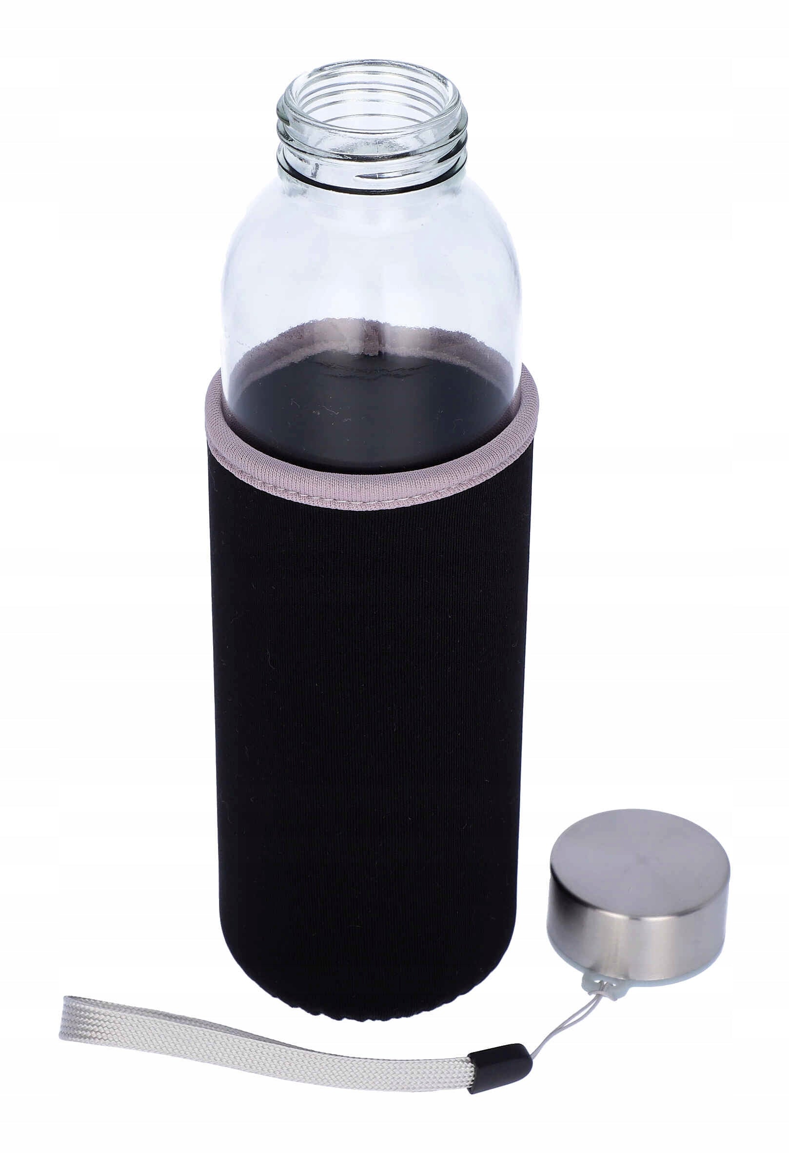 Water bottle glass BOTTLE EKO 500 ml handle cover neoprene black
