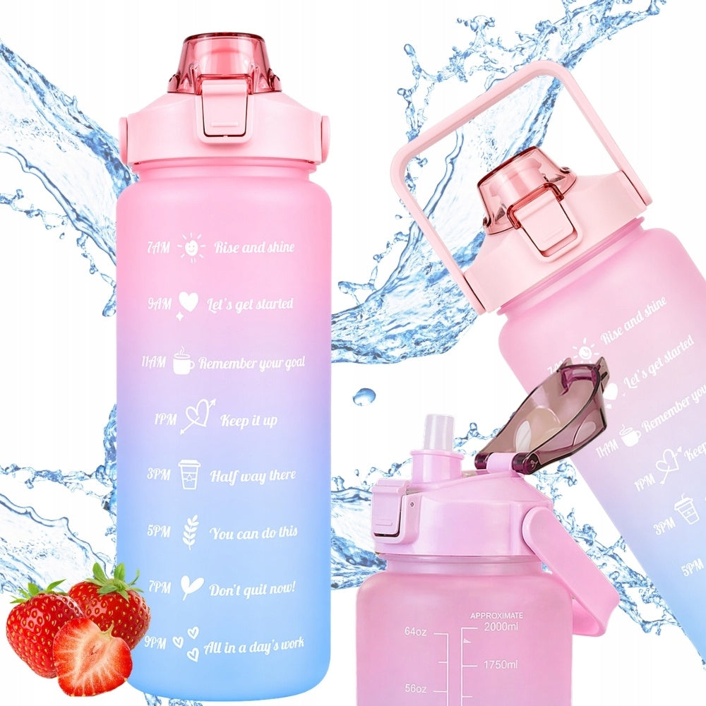 Water bottle motivational bottle 2000 ml with straw measuring cup sport fitness