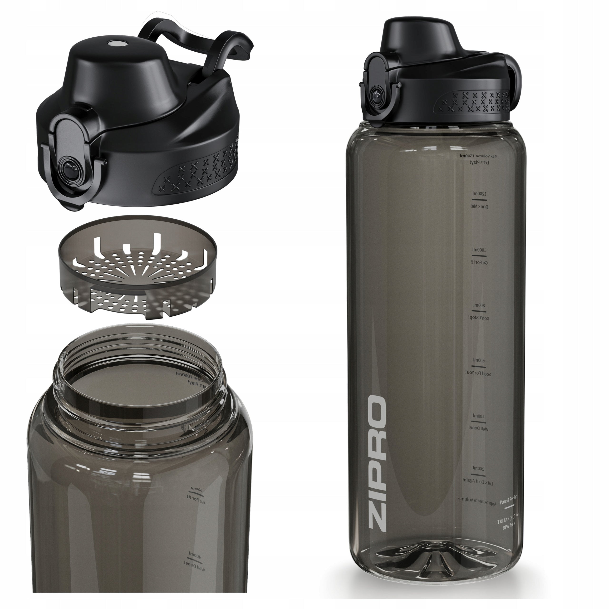 Water bottle sports water bottle BPA free Tritan scoop 1500 ml 1,5 l Zipro Manufacturer code 13147956